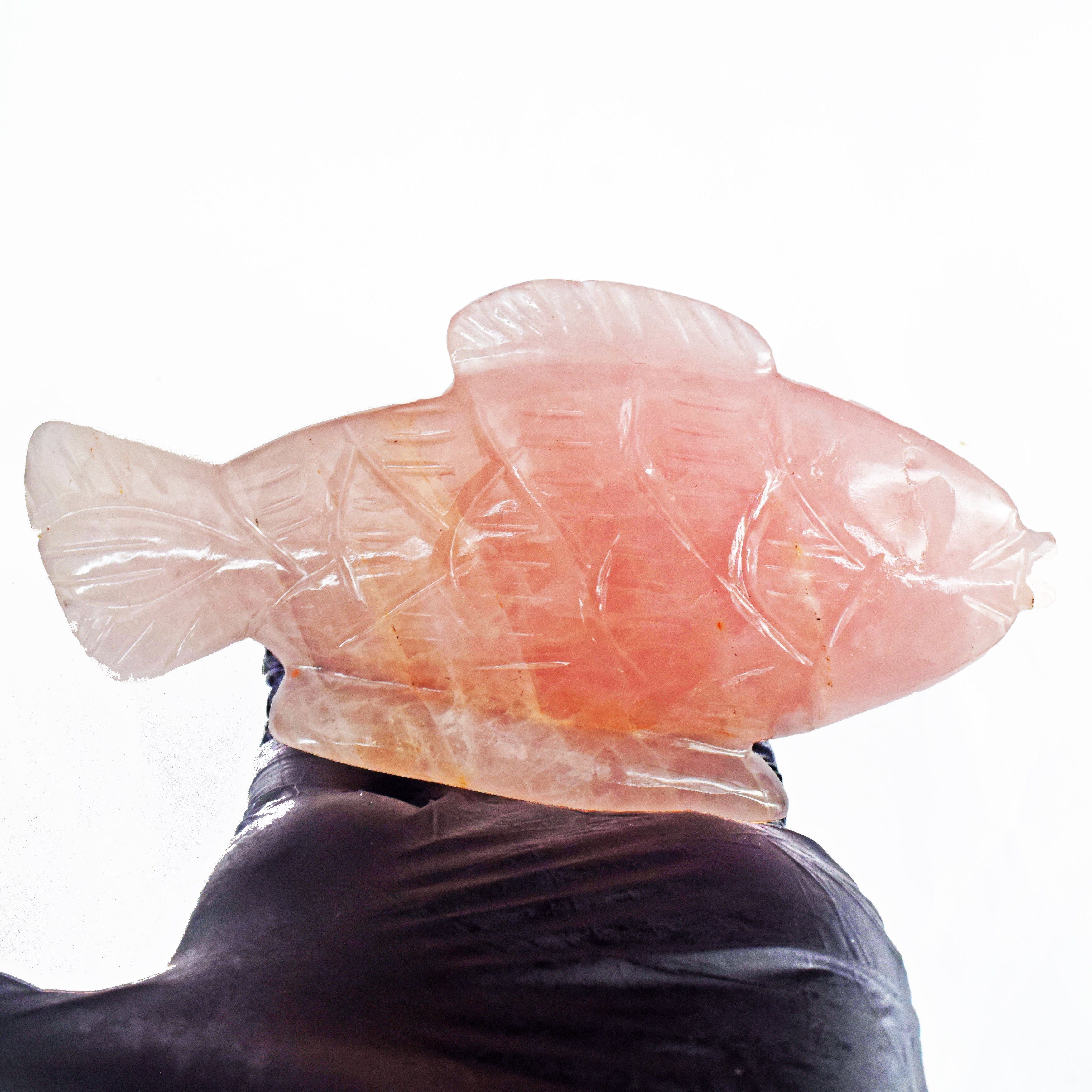 Pink Rose Quartz 969.00 Carats Genuine Hand Carved Gemstone Crystal Fish Carving 2026 Collection