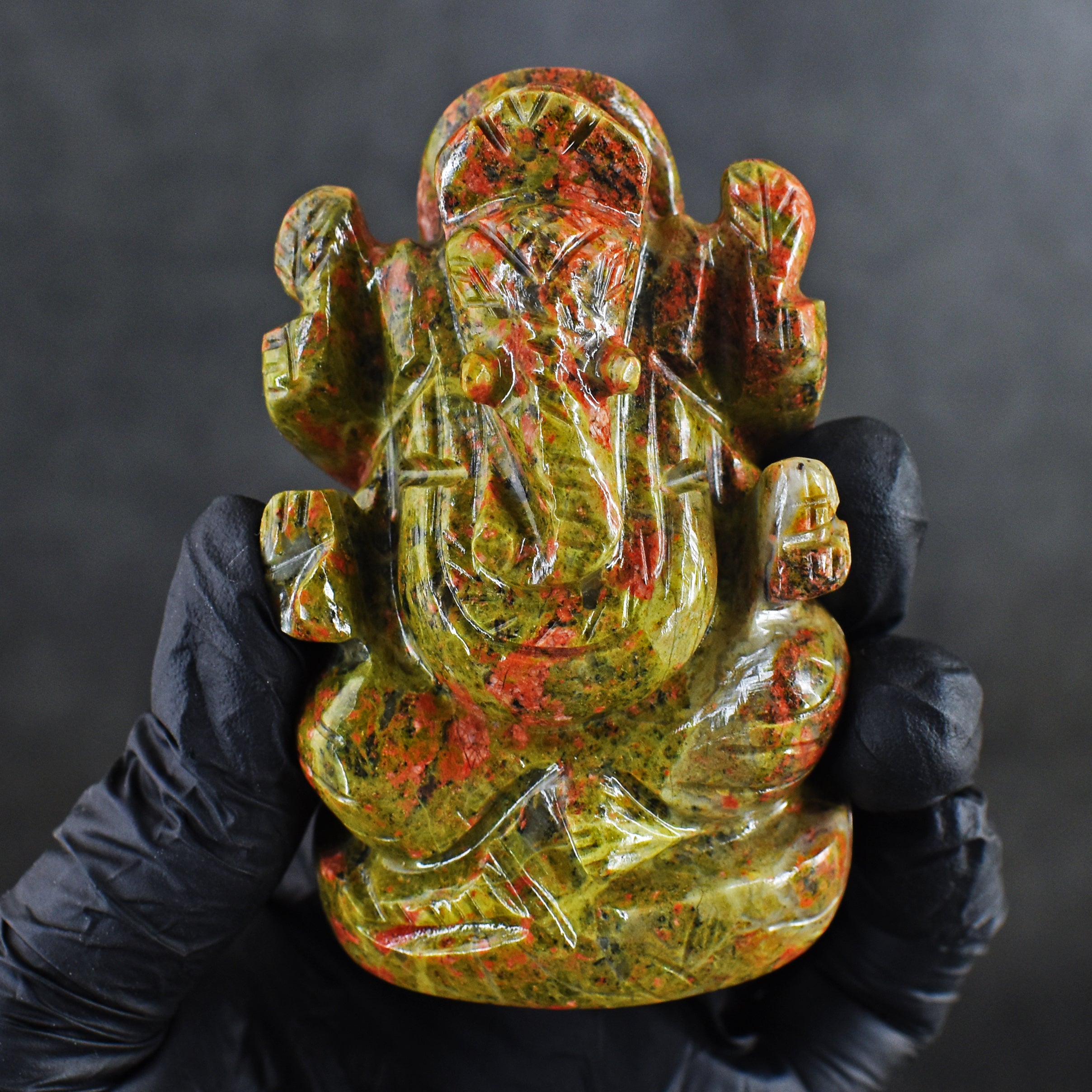Natural 831.00 Carats Blood Green Unakite Divine Hand Carved Genuine Crystal Gemstone Carving Lord Ganesha