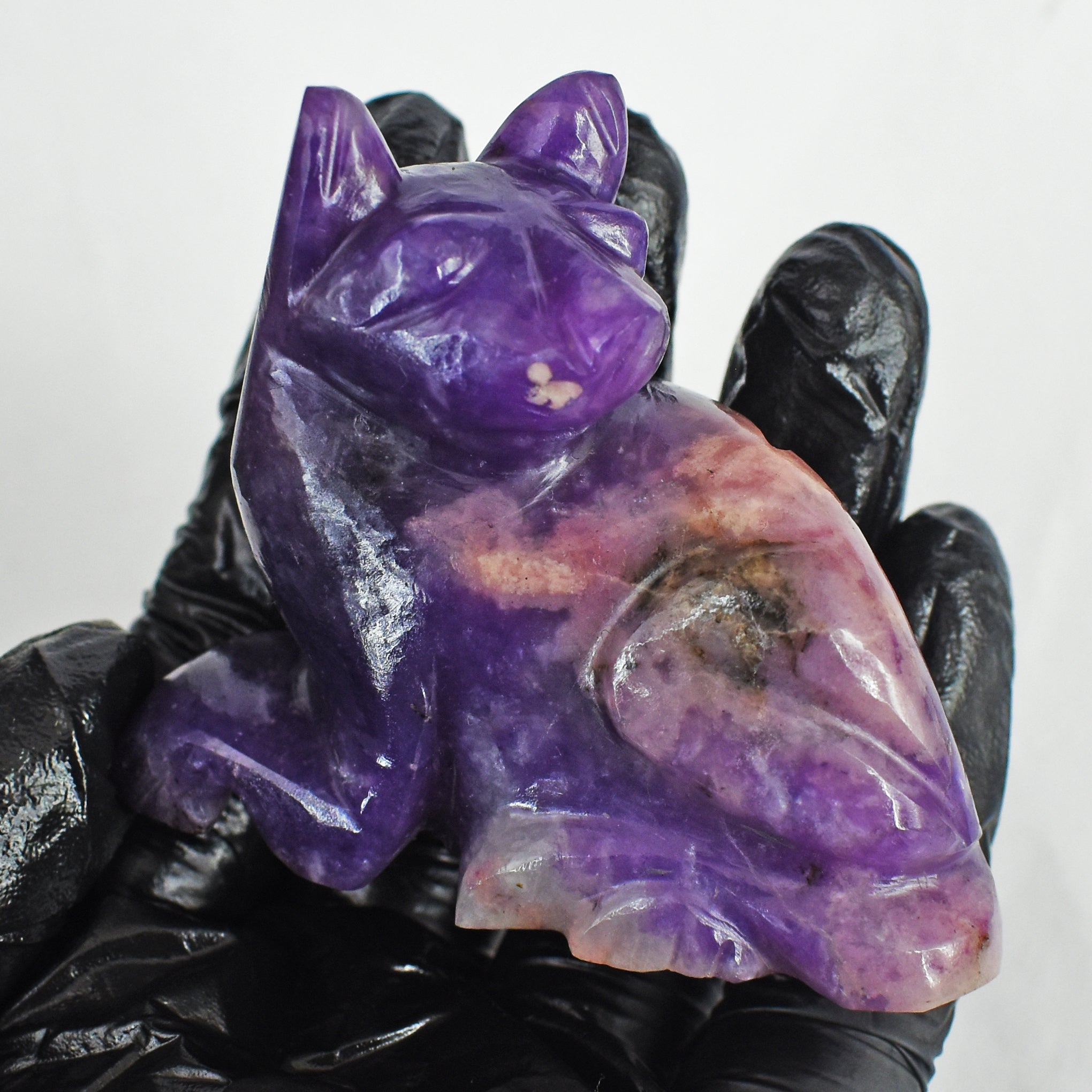 Exclusive 463.00 Cts Genuine Lepidolite Hand Carved Genuine Crystal Gemstone Carving Cat 2026  Collection