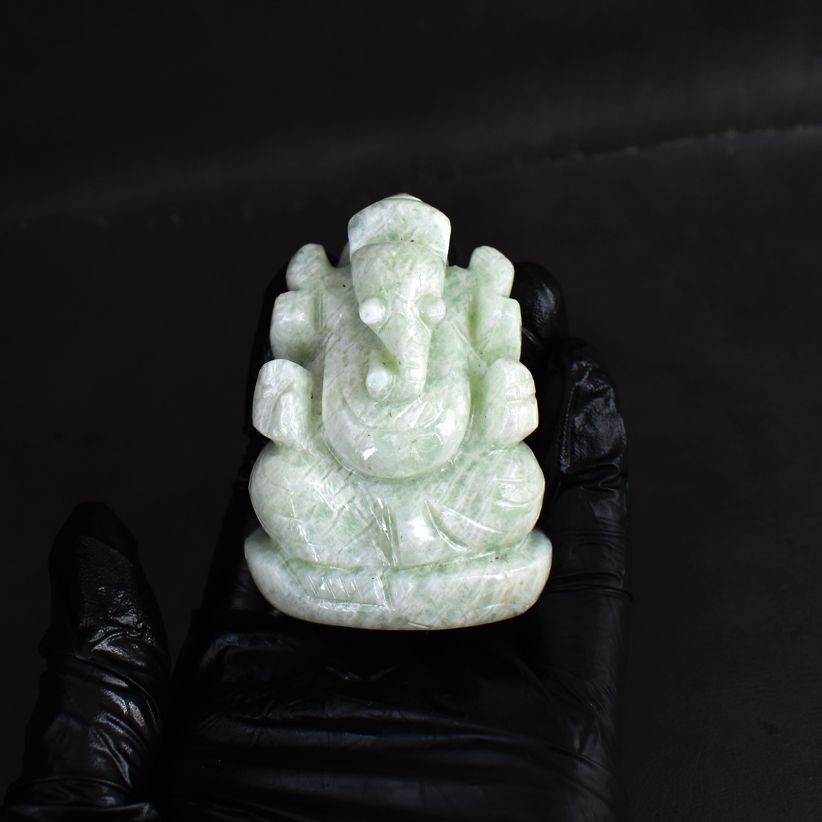 Amusing 592.00 Cts Genuine Amazonite Divine Hand Carved Lord Ganesha Gemstone Carving