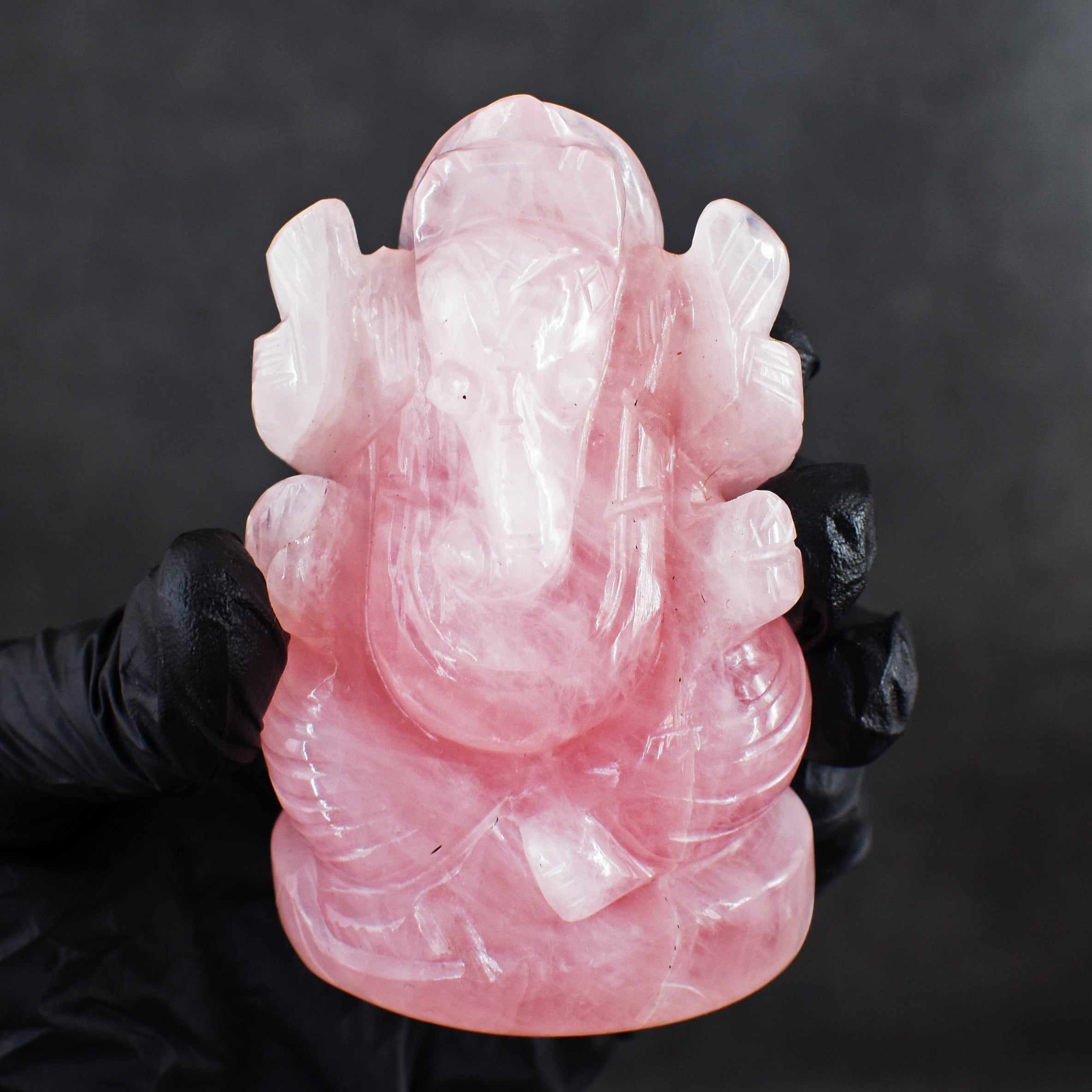 Stunning 856.00 Rose Quartz Hand Divine Carved Genuine Crystal Gemstone Carving Lord Ganesha