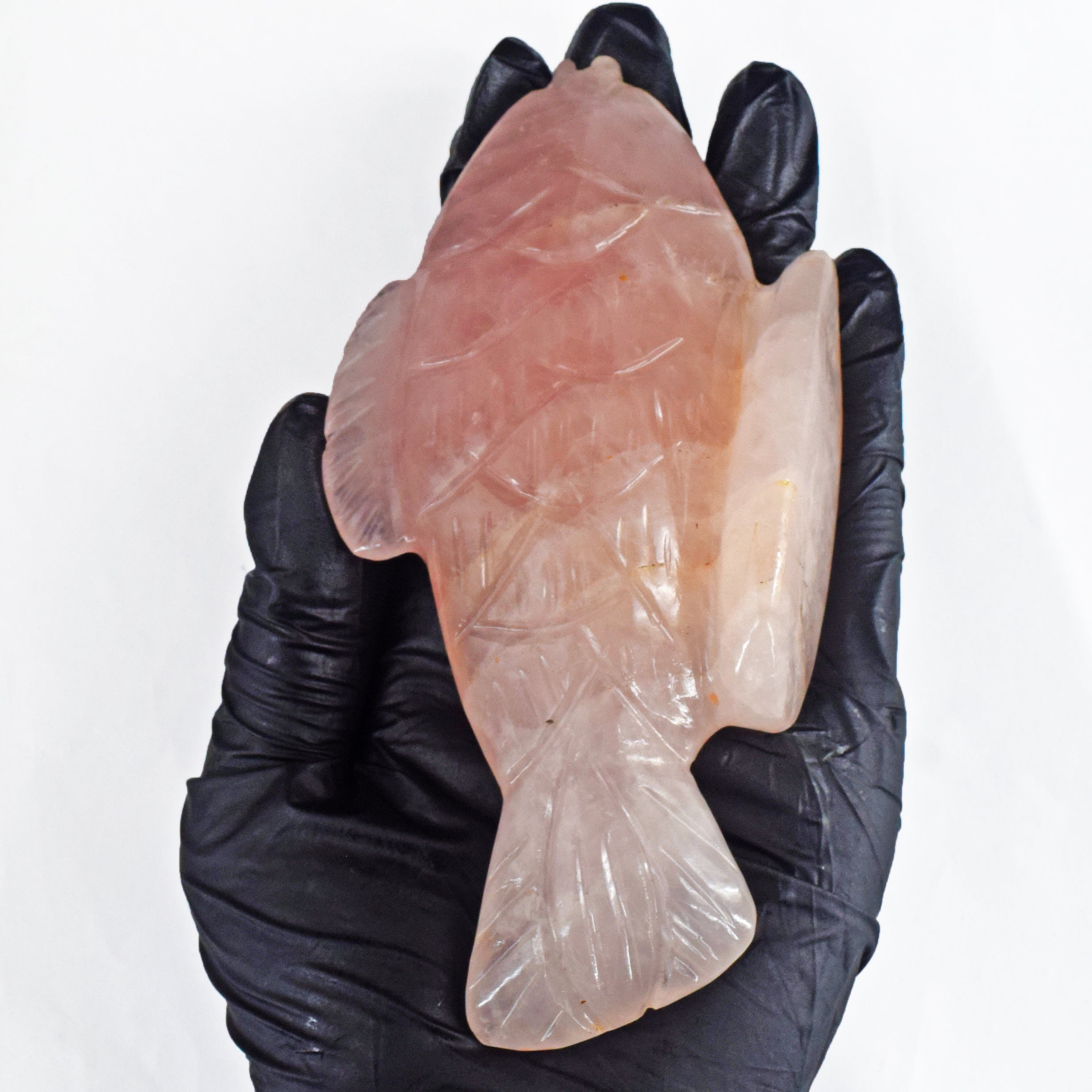 Pink Rose Quartz 969.00 Carats Genuine Hand Carved Gemstone Crystal Fish Carving 2026 Collection