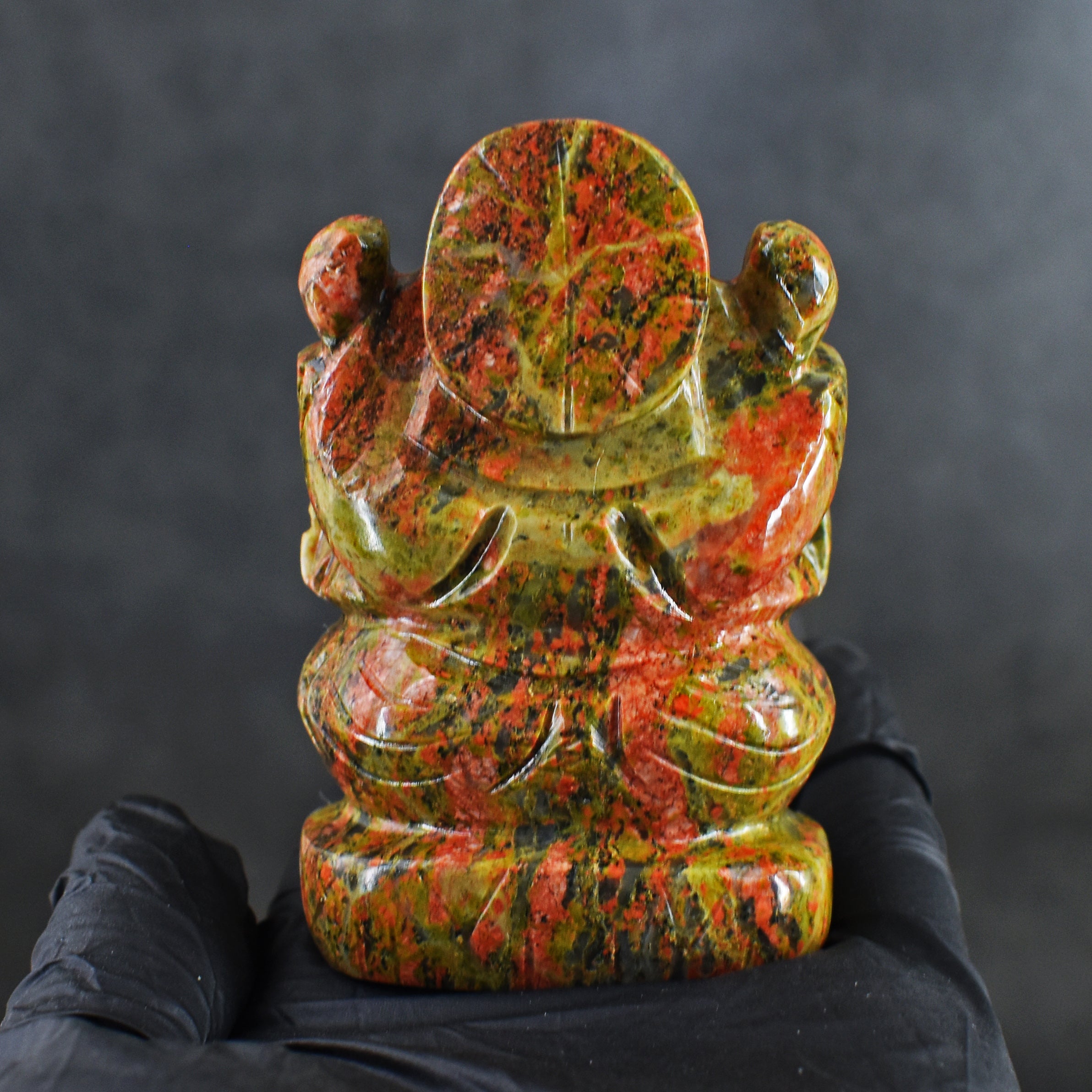 Natural 831.00 Carats Blood Green Unakite Divine Hand Carved Genuine Crystal Gemstone Carving Lord Ganesha