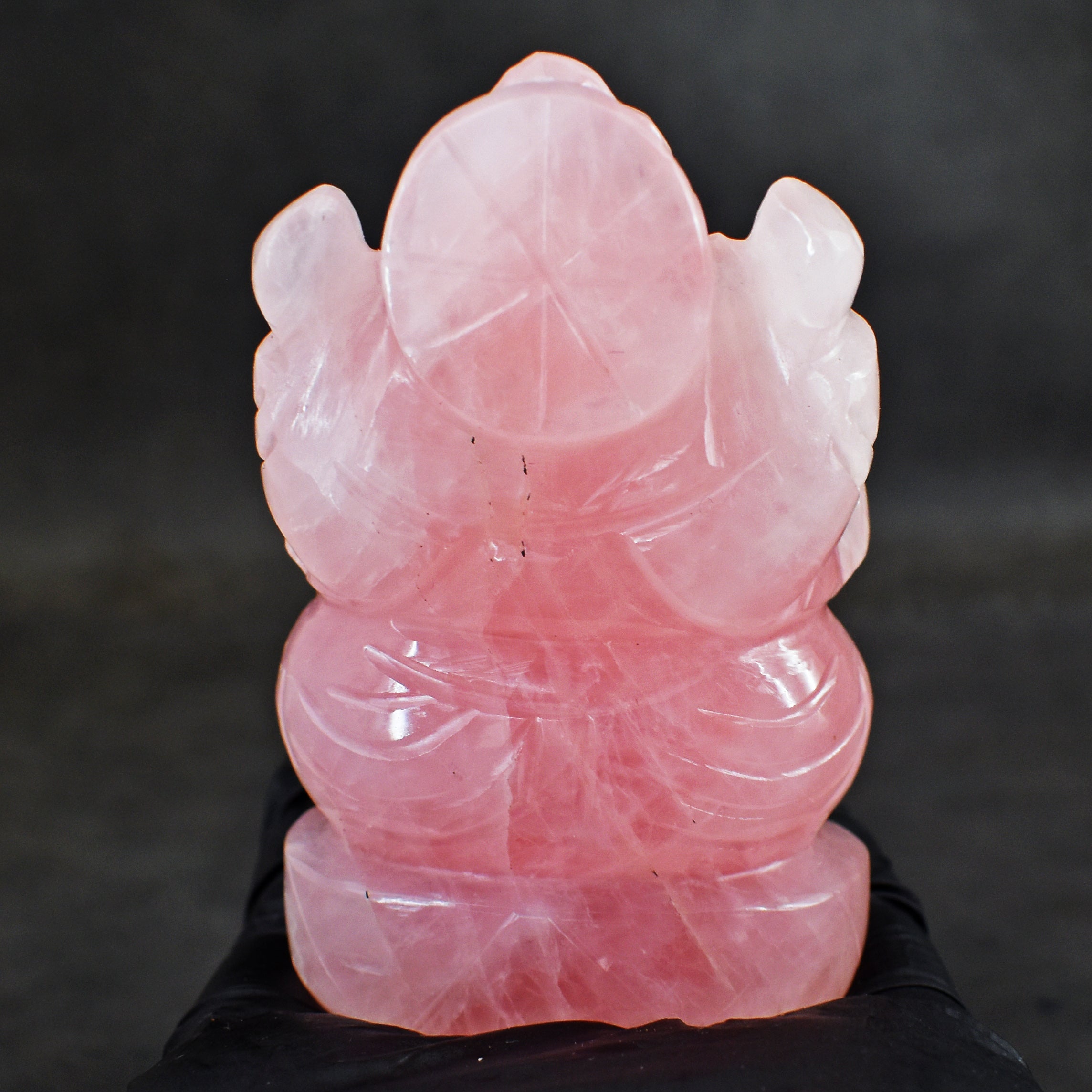 Stunning 856.00 Rose Quartz Hand Divine Carved Genuine Crystal Gemstone Carving Lord Ganesha