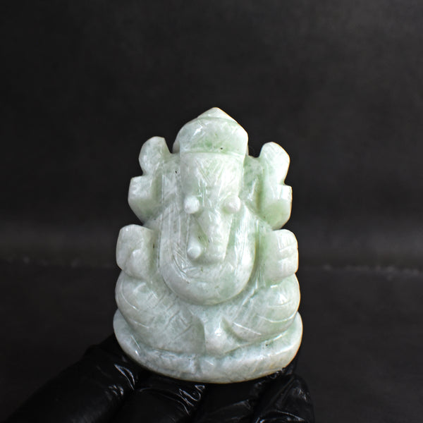Amusing 592.00 Cts Genuine Amazonite Divine Hand Carved Lord Ganesha Gemstone Carving