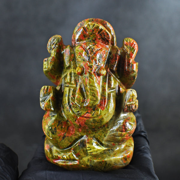 Natural 831.00 Carats Blood Green Unakite Divine Hand Carved Genuine Crystal Gemstone Carving Lord Ganesha