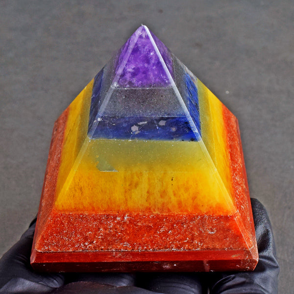 Lovely 786.00 Cts Genuine Seven Chakra Healing Divine Crystal Specimen Pyramid