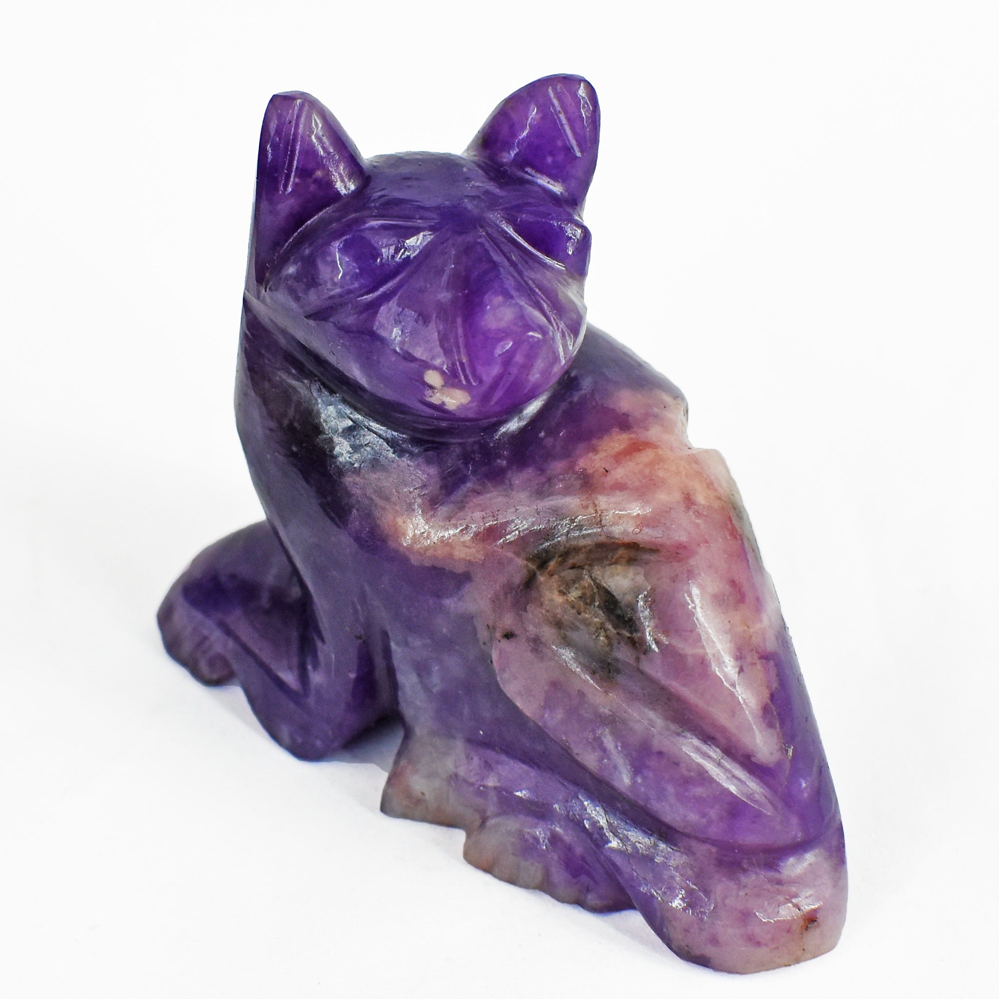 Exclusive 463.00 Cts Genuine Lepidolite Hand Carved Genuine Crystal Gemstone Carving Cat 2026  Collection