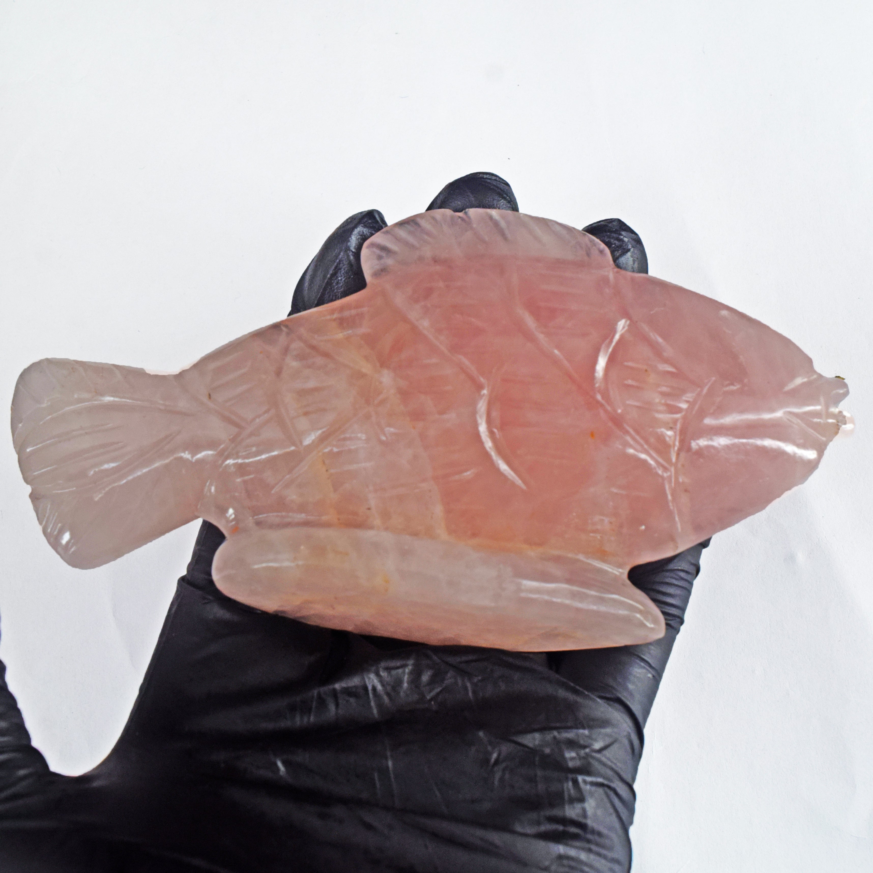 Pink Rose Quartz 969.00 Carats Genuine Hand Carved Gemstone Crystal Fish Carving 2026 Collection