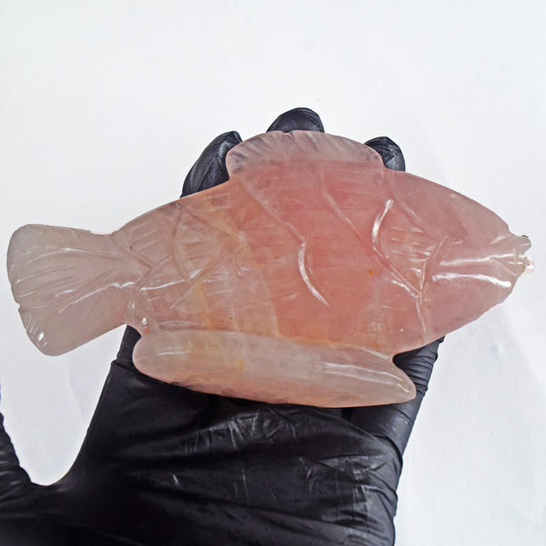 Pink Rose Quartz 969.00 Carats Genuine Hand Carved Gemstone Crystal Fish Carving 2026 Collection