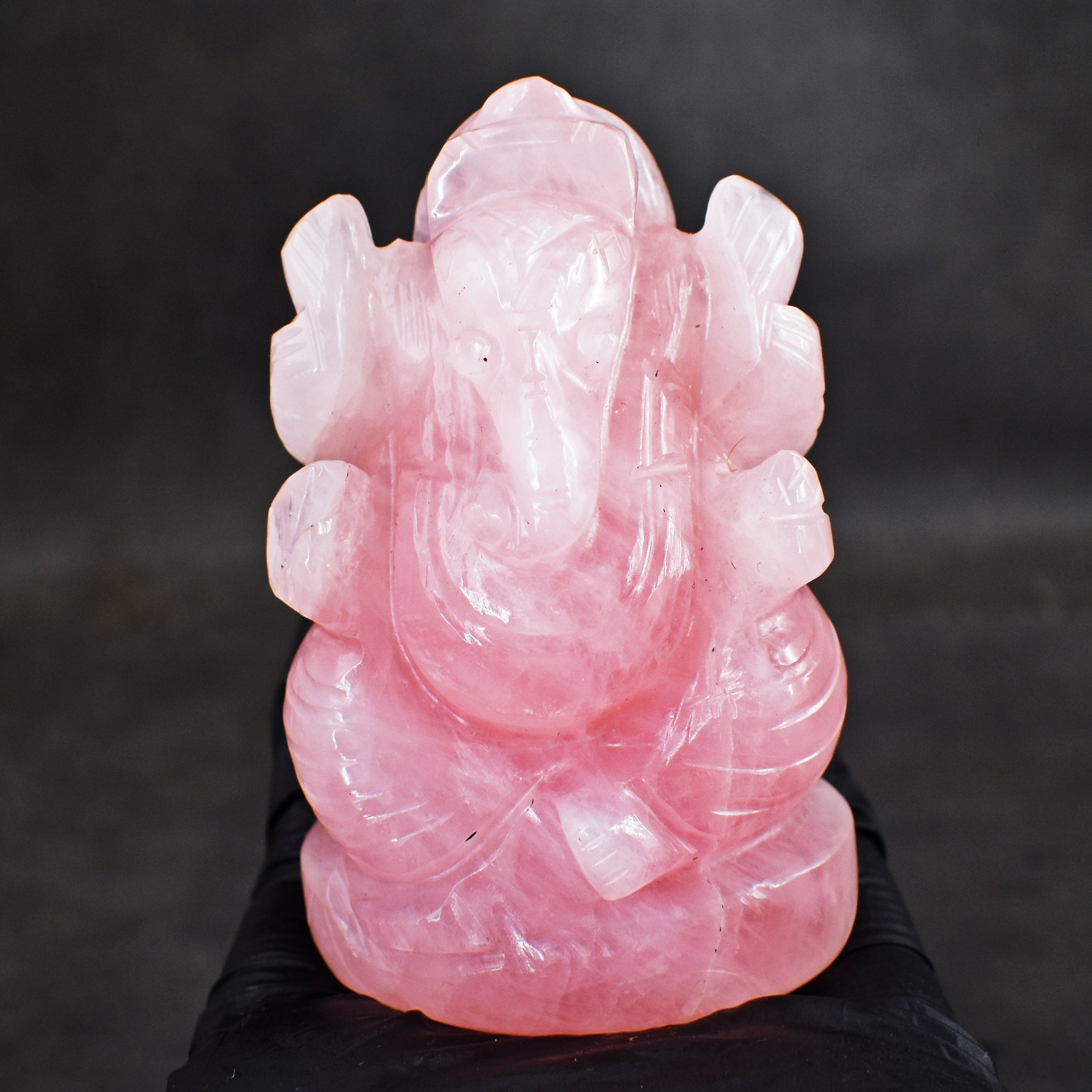 Stunning 856.00 Rose Quartz Hand Divine Carved Genuine Crystal Gemstone Carving Lord Ganesha