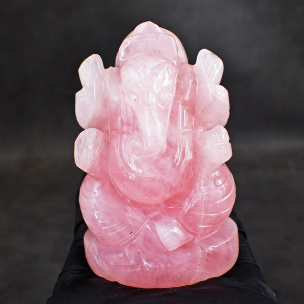 Stunning 856.00 Rose Quartz Hand Divine Carved Genuine Crystal Gemstone Carving Lord Ganesha