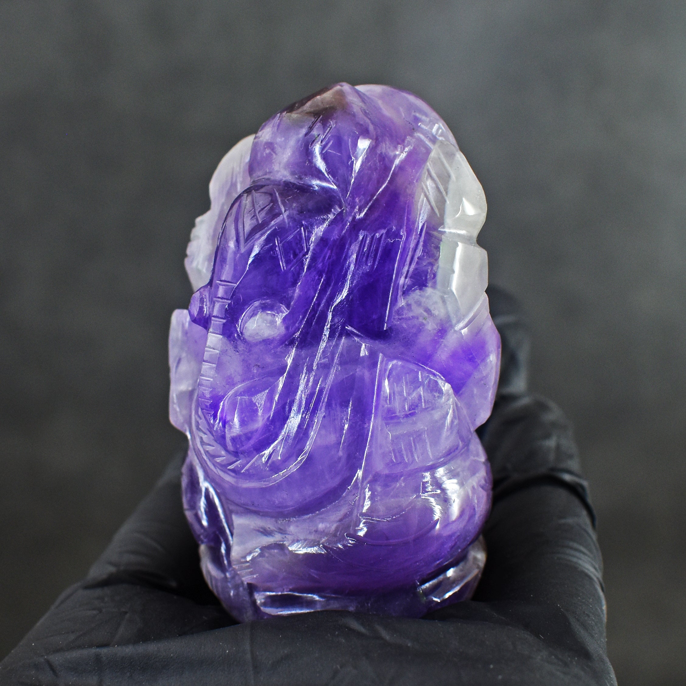 Beautiful 500.00 Cts Chevron Amethyst Hand Carved Genuine Crystal Gemstone Carving Lord Ganesha