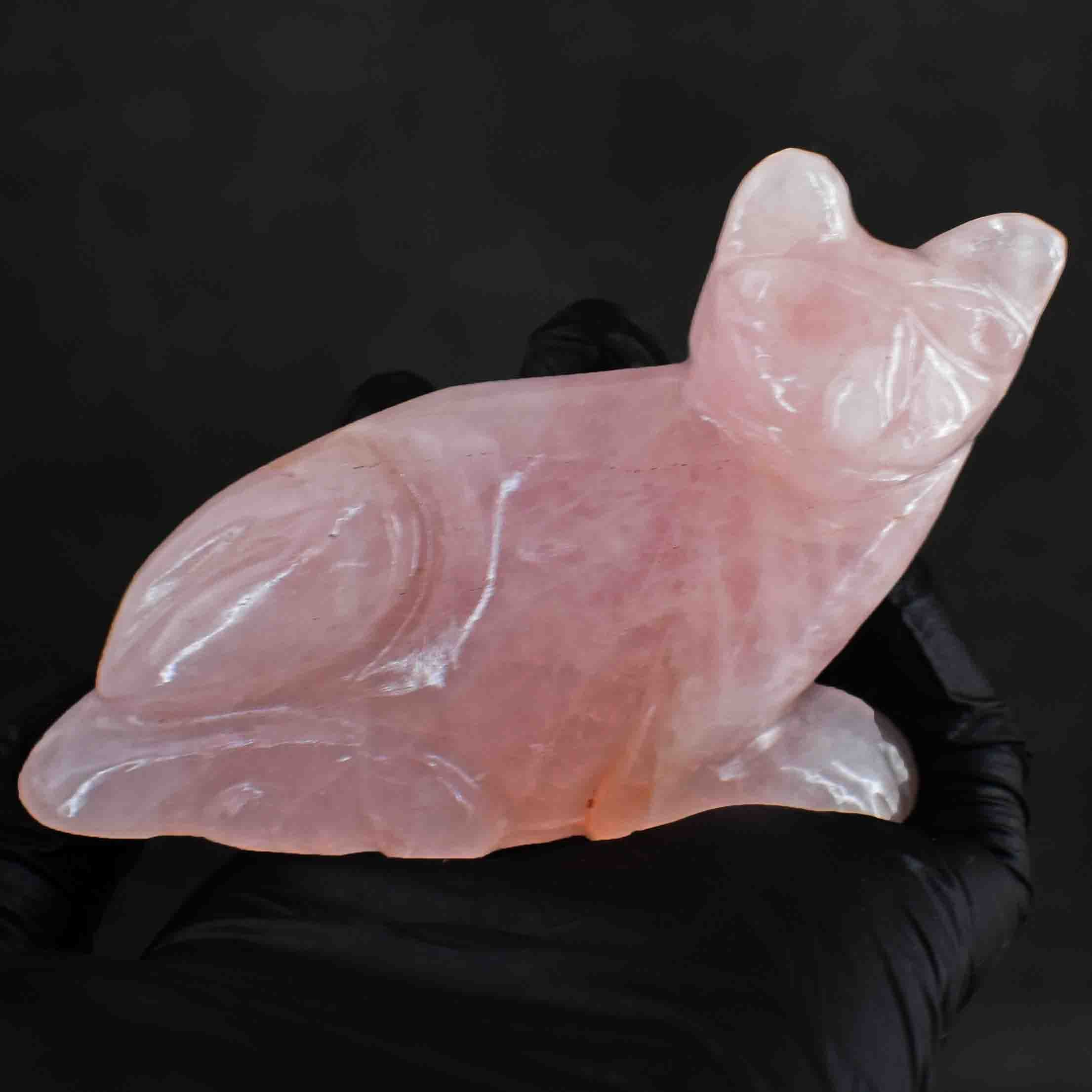 Natural 726.00 Cts Genuine Pink Rose Quartz Hand Carved Rose Cat Carving  2026 Collection