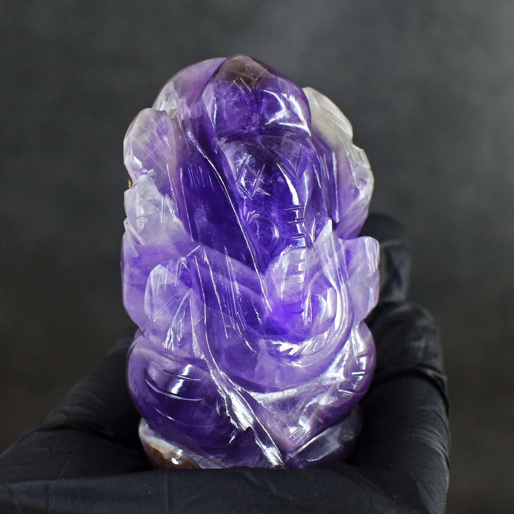 Beautiful 500.00 Cts Chevron Amethyst Hand Carved Genuine Crystal Gemstone Carving Lord Ganesha