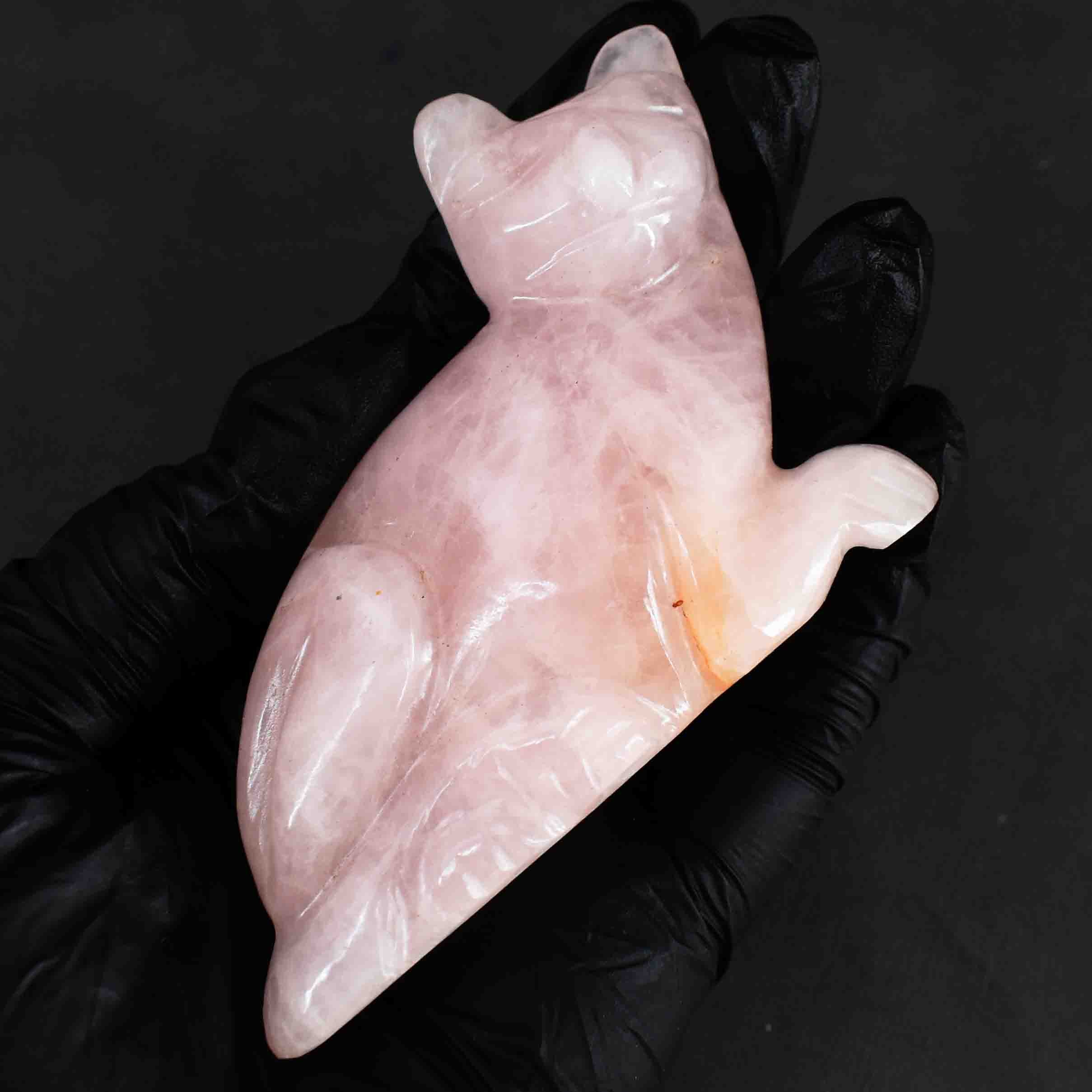 Natural 726.00 Cts Genuine Pink Rose Quartz Hand Carved Rose Cat Carving  2026 Collection