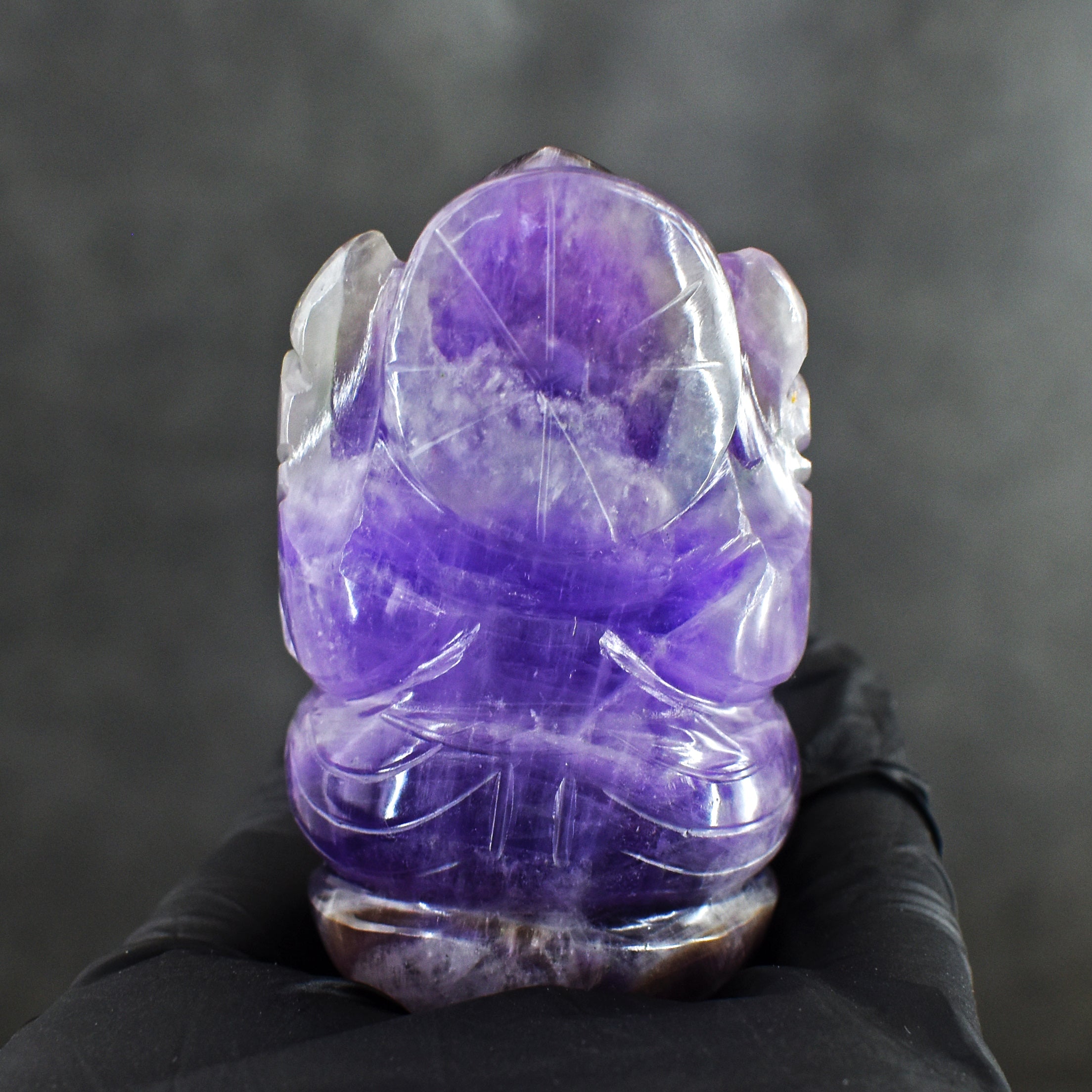 Beautiful 500.00 Cts Chevron Amethyst Hand Carved Genuine Crystal Gemstone Carving Lord Ganesha