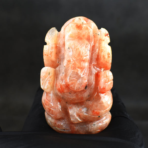 Alluring 523.00 Cts Genuine Sunstone Hand Carved Premium Lord Ganesha Crystal