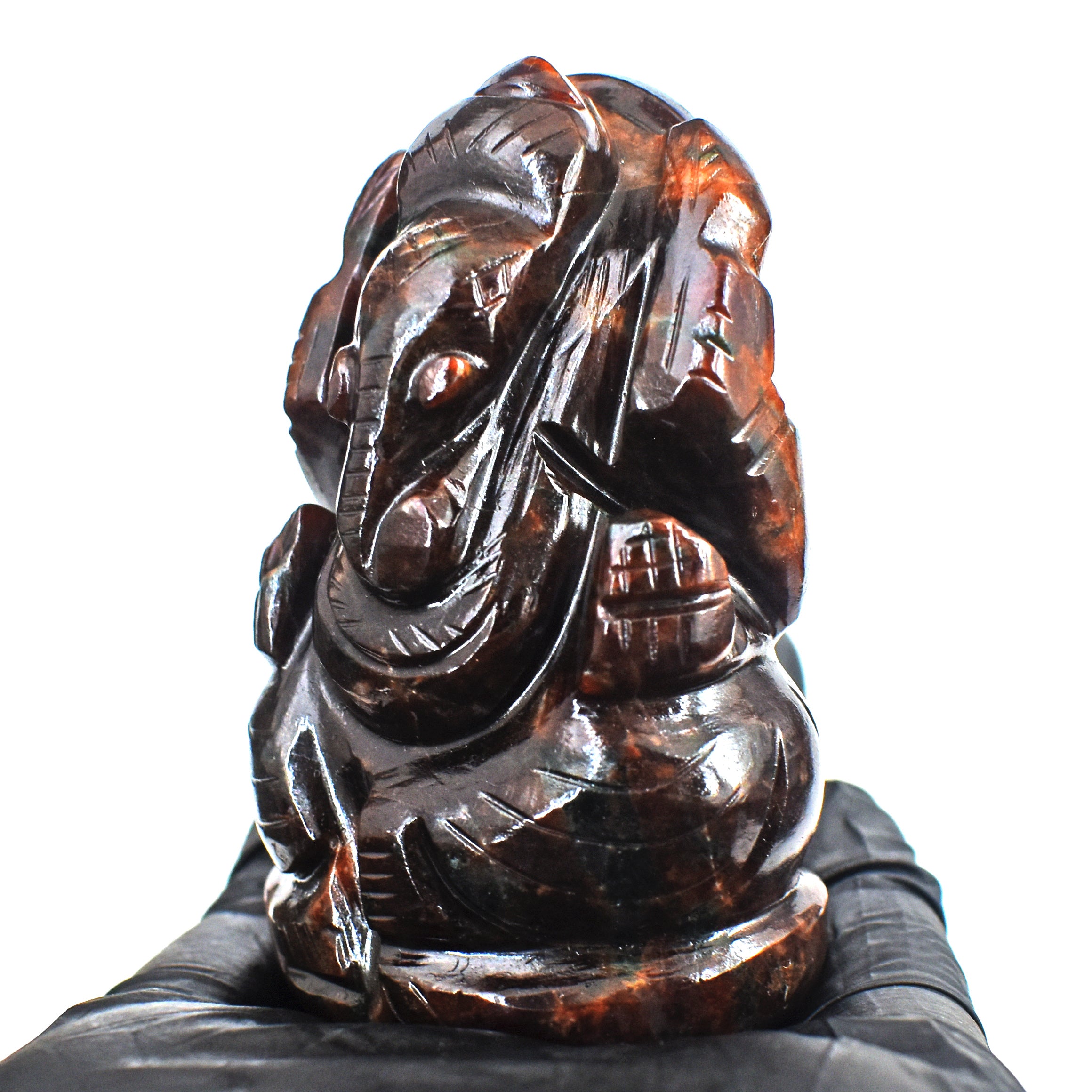 Exclusive 827.00 Cts Garnet Divine Hand Carved Crystal Gemstone Lord Ganesha Carving