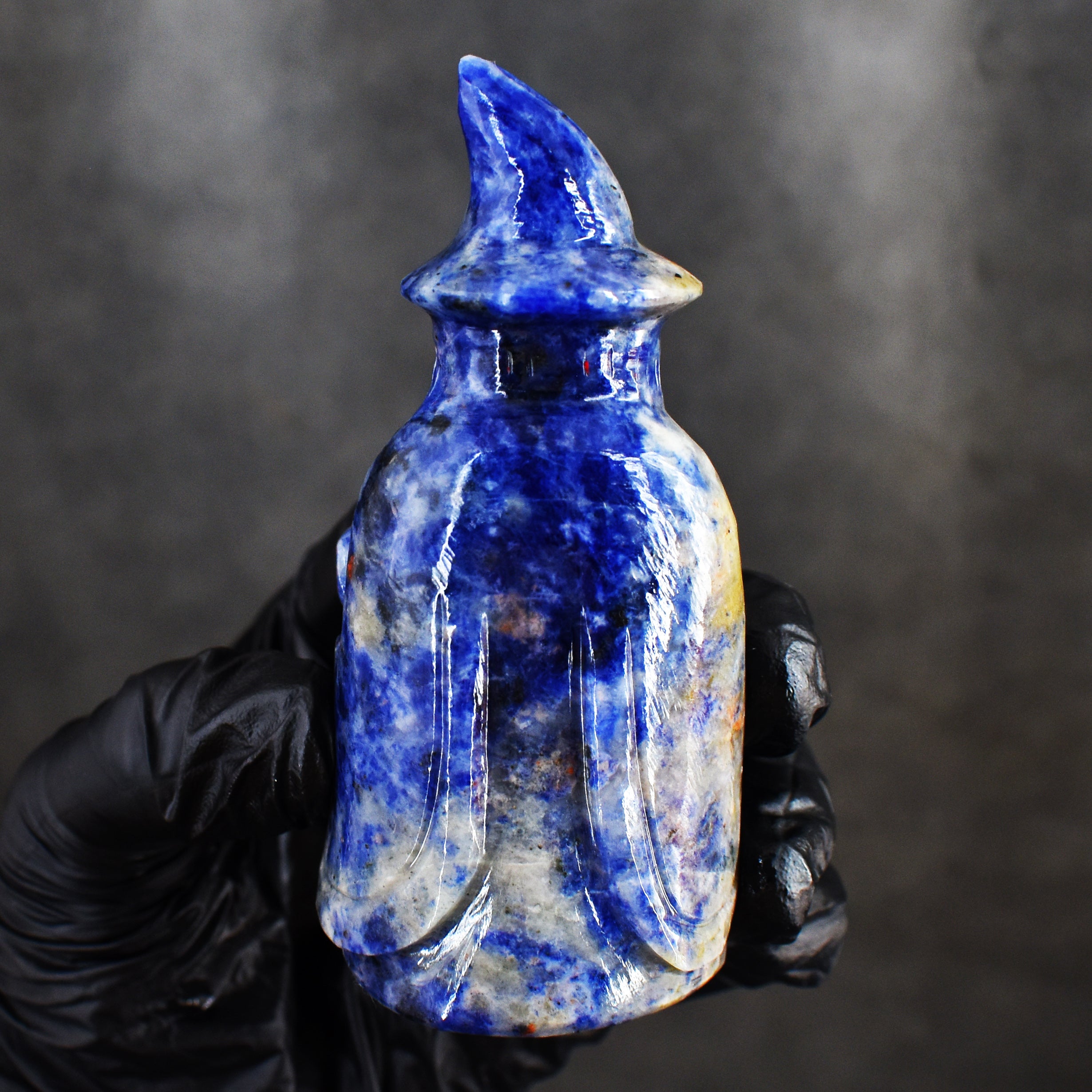 Genuine 697.00 Carats Sodalite Hand Carved Crystal Gemstone Wizard Carving