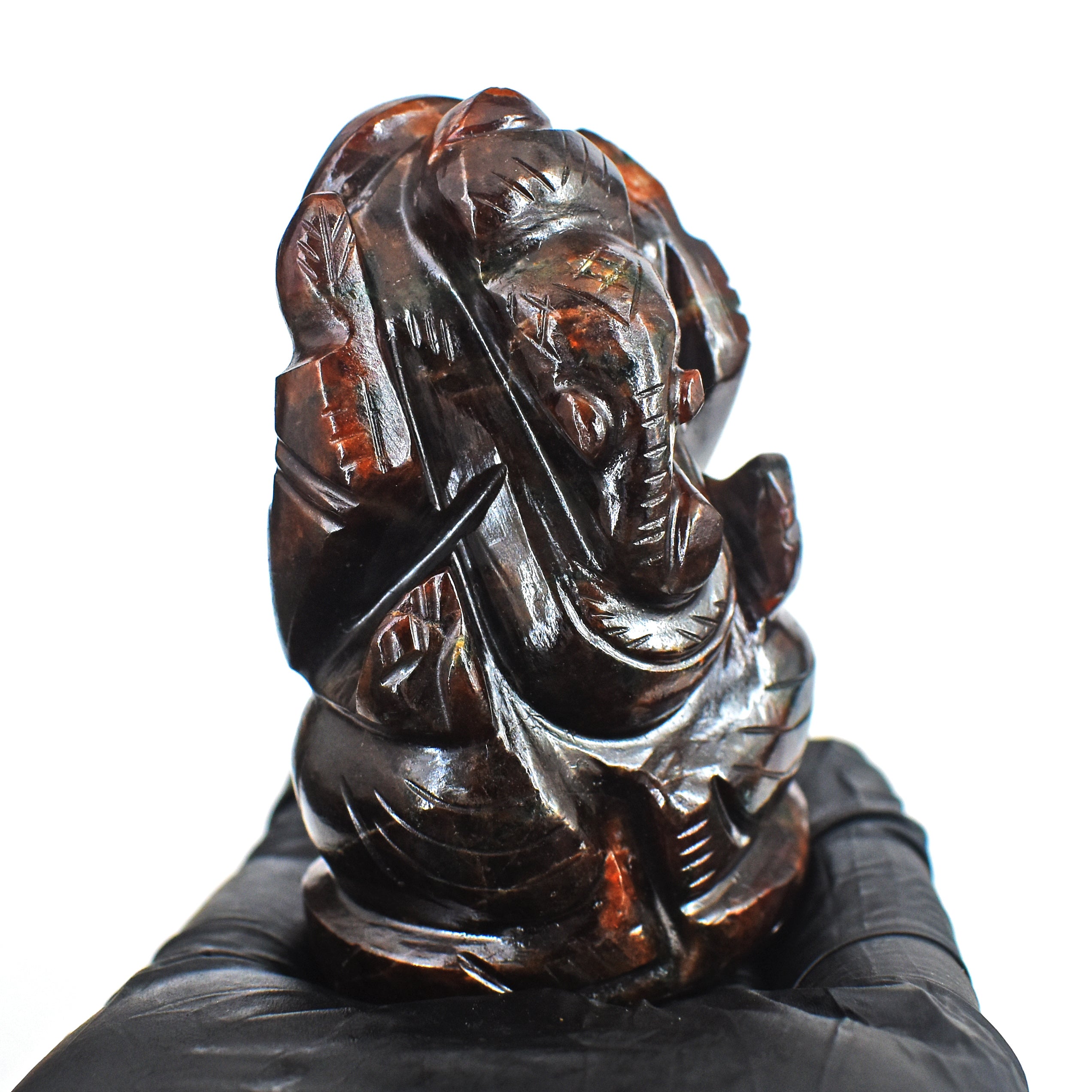 Exclusive 827.00 Cts Garnet Divine Hand Carved Crystal Gemstone Lord Ganesha Carving