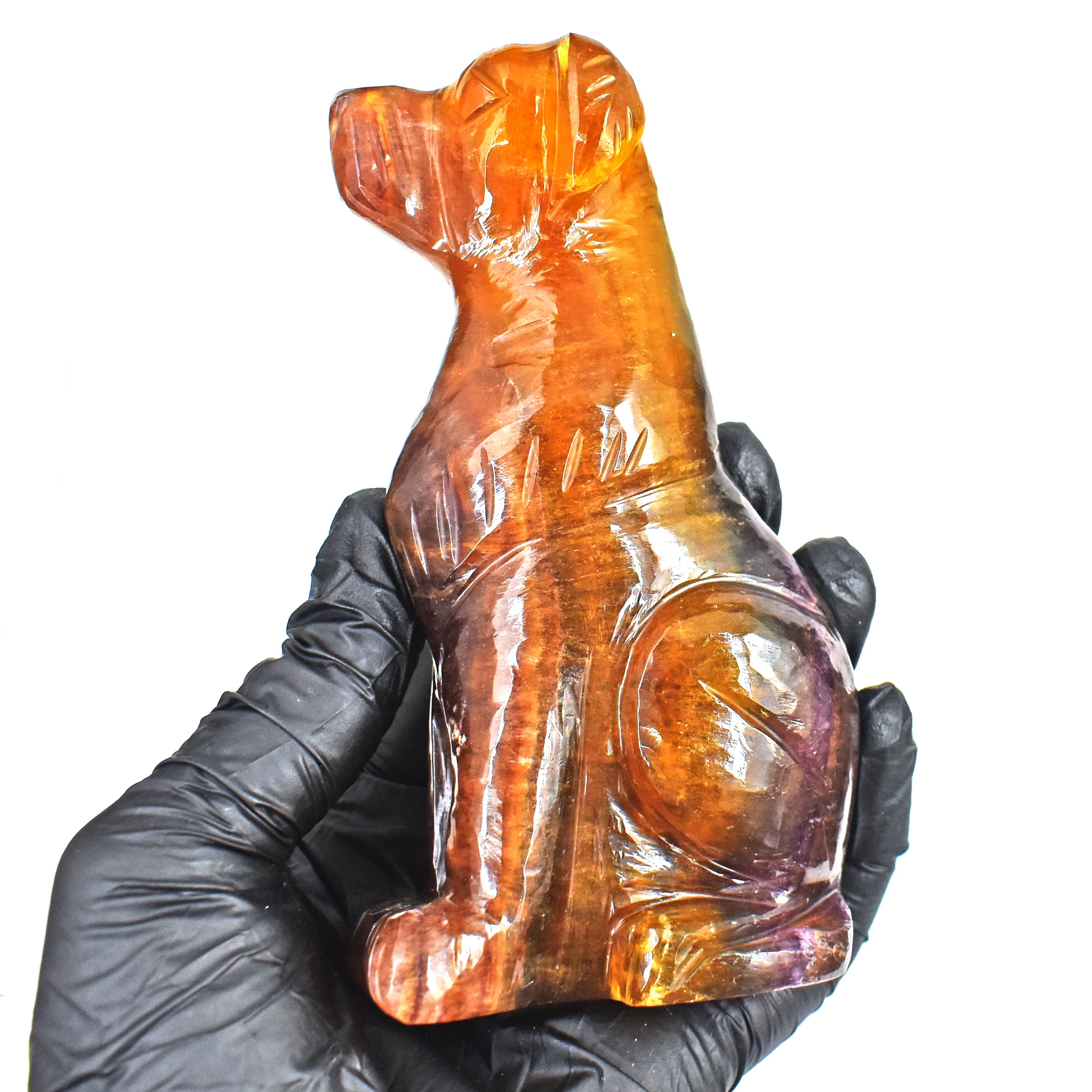 Morbid 1698.00 Carats Genuine Multicolor Fluorite Carved Premium Dog Crystal