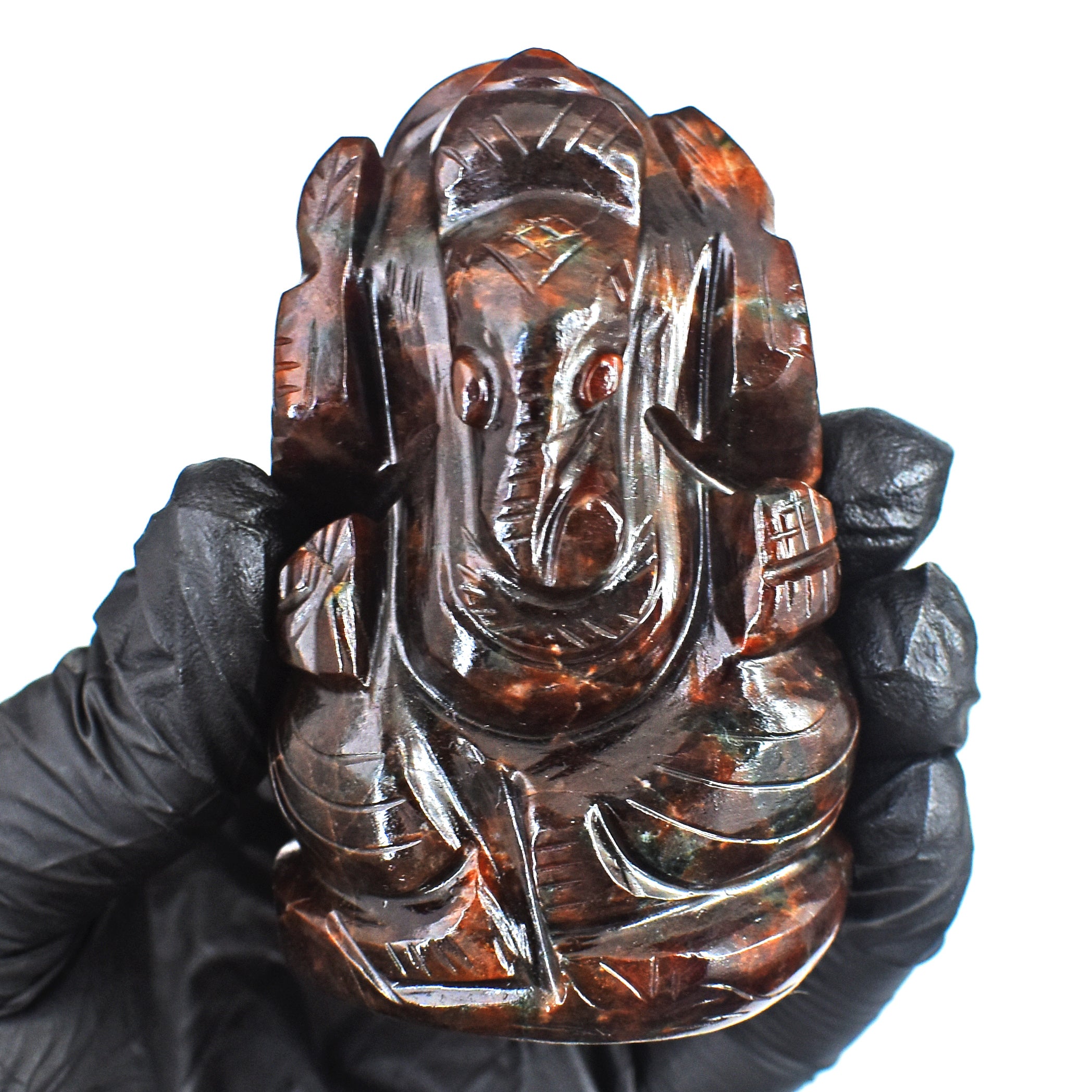 Exclusive 827.00 Cts Garnet Divine Hand Carved Crystal Gemstone Lord Ganesha Carving