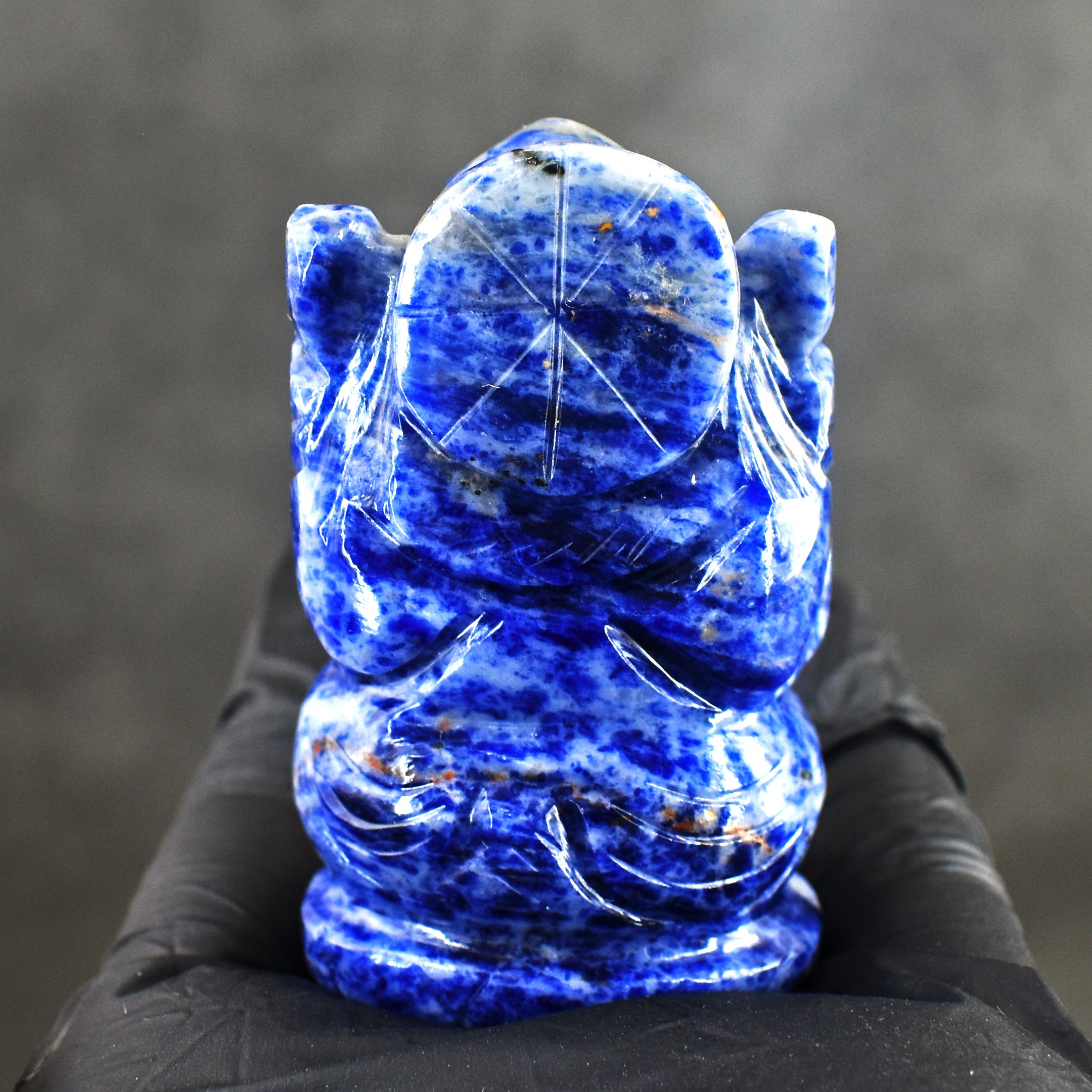 Exclusive 375.00 Cts Genuine Blue Sodalite Divine Hand Carved Crystal Lord Ganesha Carving Gemstone