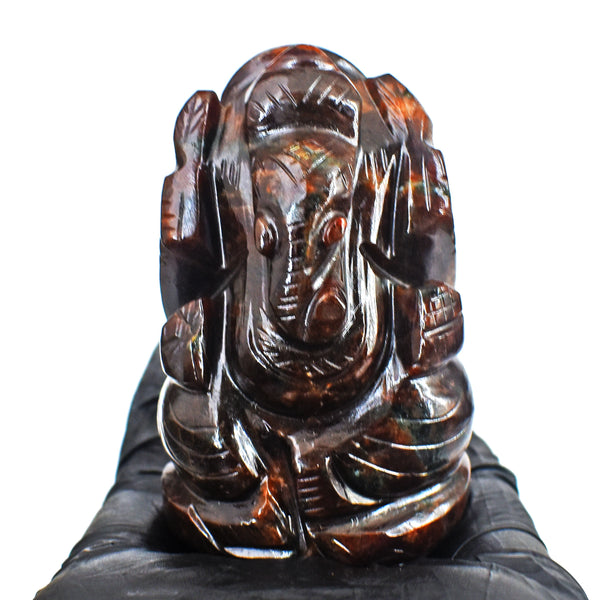 Exclusive 827.00 Cts Garnet Divine Hand Carved Crystal Gemstone Lord Ganesha Carving