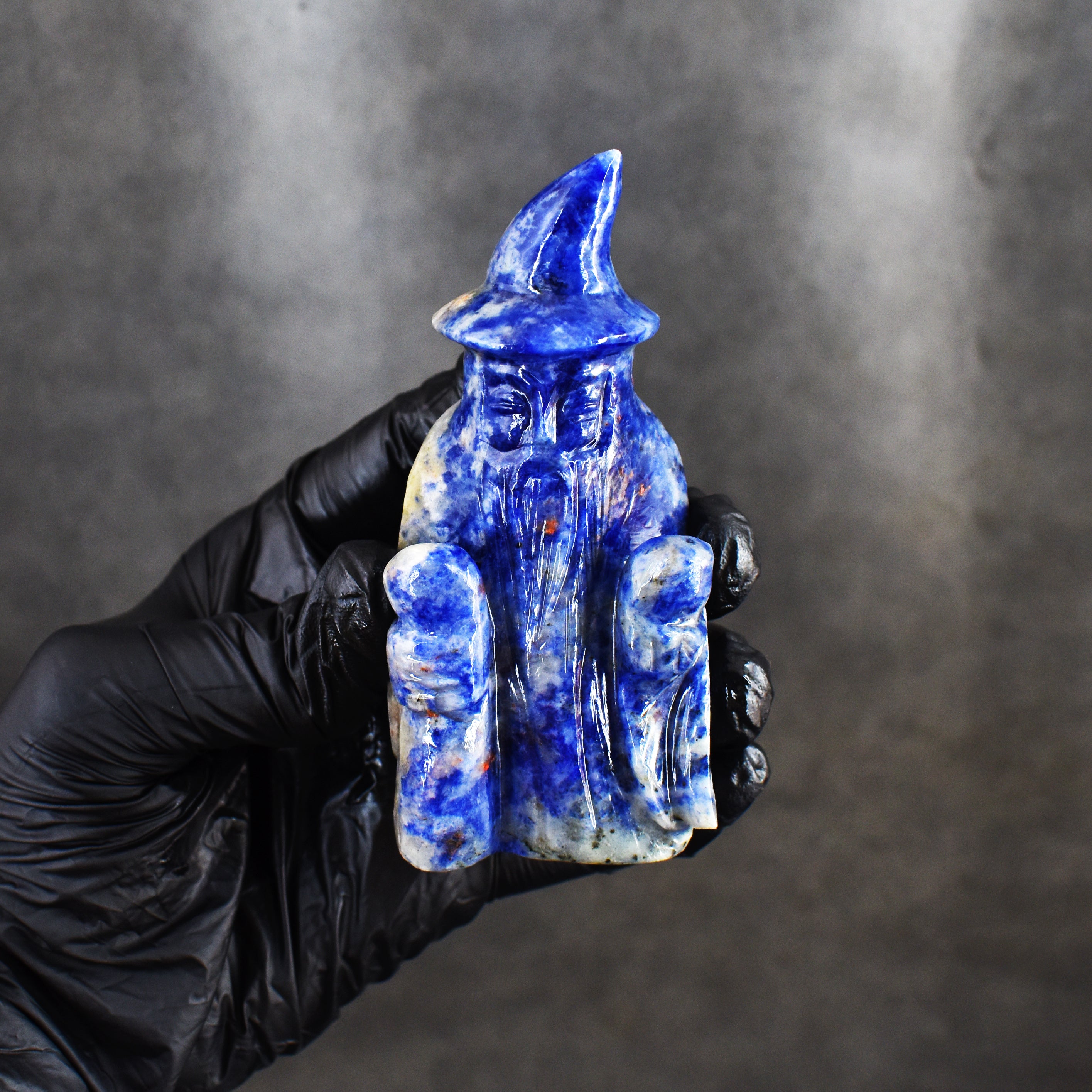 Genuine 697.00 Carats Sodalite Hand Carved Crystal Gemstone Wizard Carving
