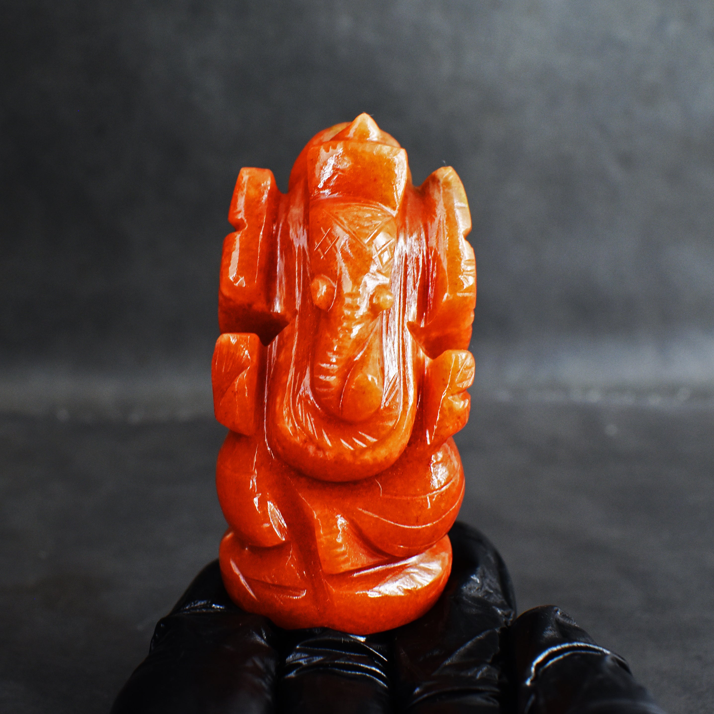 Exclusive 440.00 Cts Aventurine Divine Hand Carved Genuine Crystal Gemstone Carving Lord Ganesha
