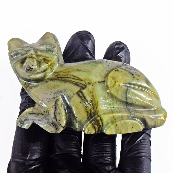 Gorgeous 524.00 Cts Genuine Serpentine Hand Carved Gemstone Premium Crystal Cat 2026 Collection