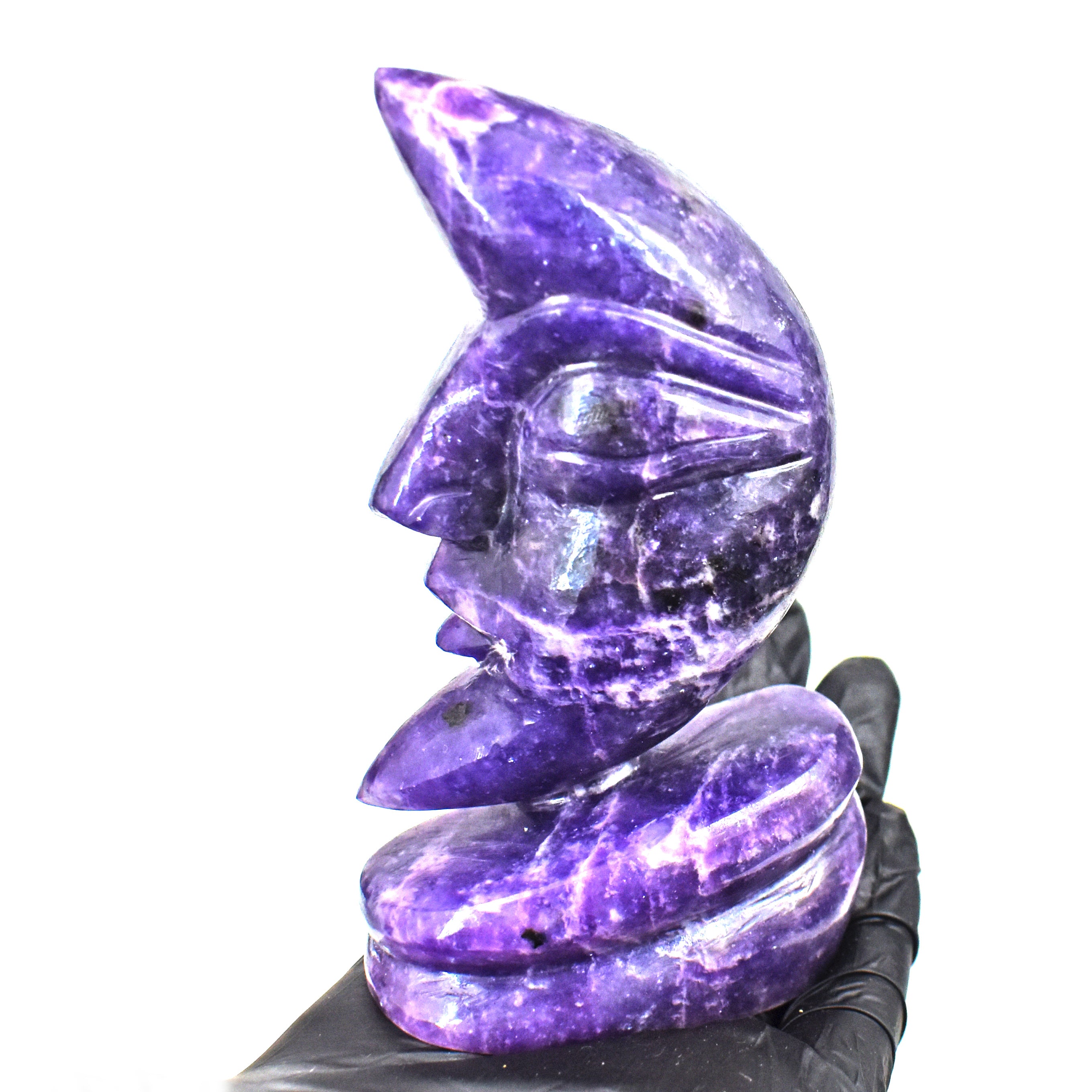 Natural 1258.00 Carats Genuine Lepidolite Moon With Stand Hand Carved Gemstone Carving