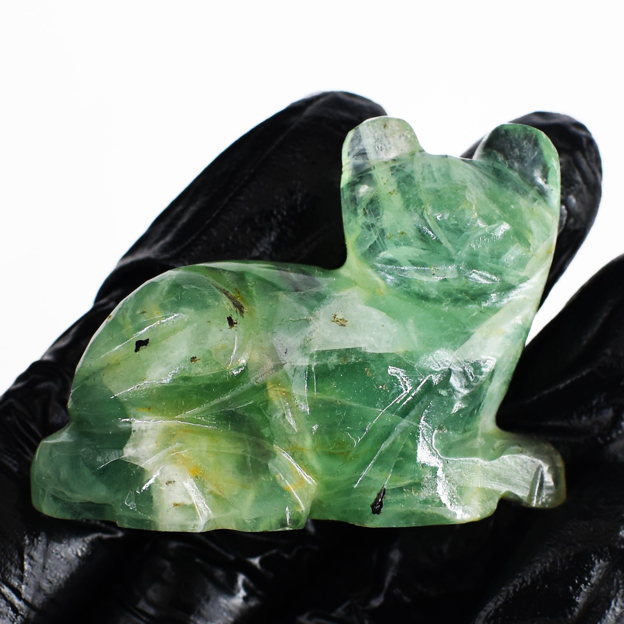 Natural 144.00 Cts Genuine Green Fluorite Hand Carved Gemstone Cat Carving 2026 Collection
