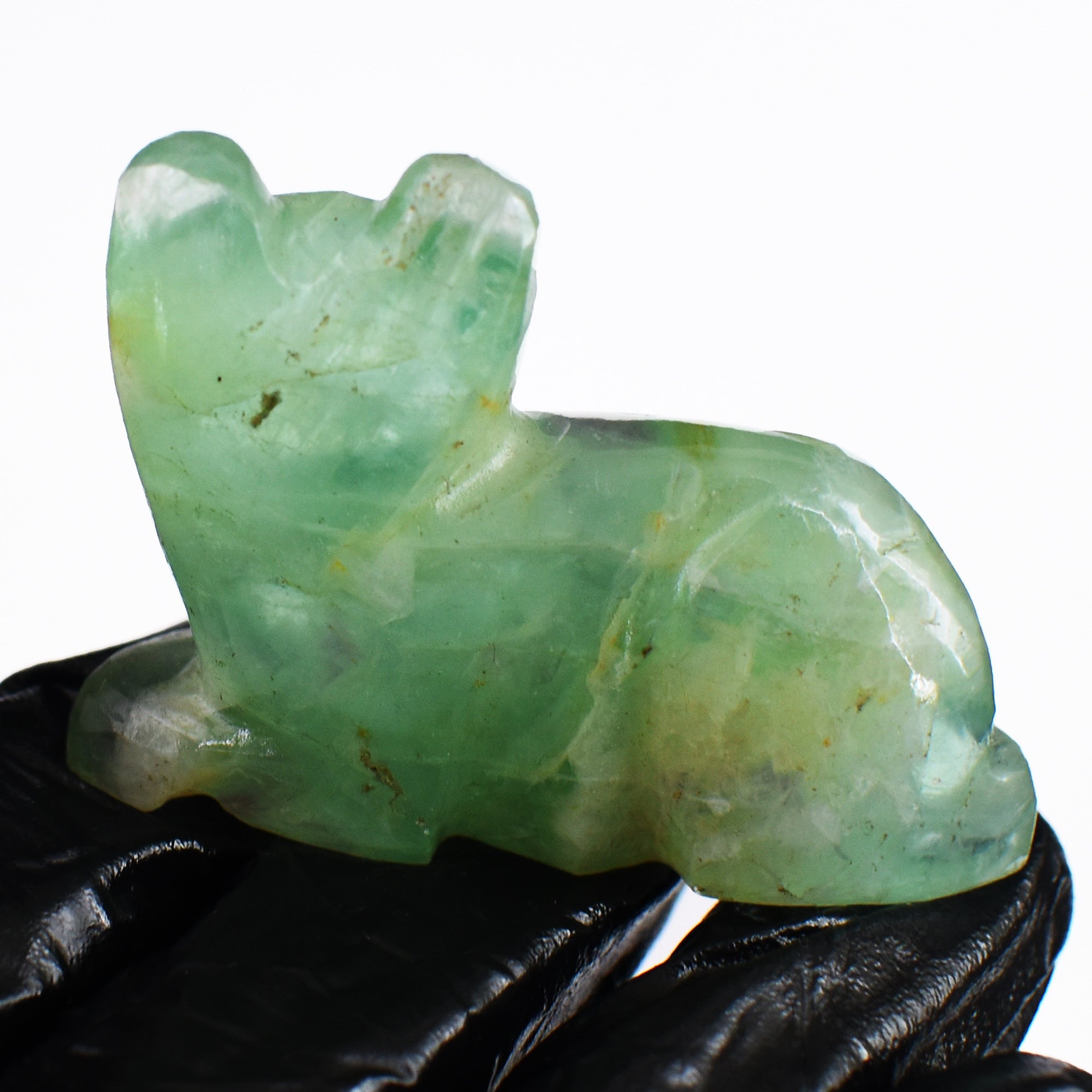 Natural 144.00 Cts Genuine Green Fluorite Hand Carved Gemstone Cat Carving 2026 Collection
