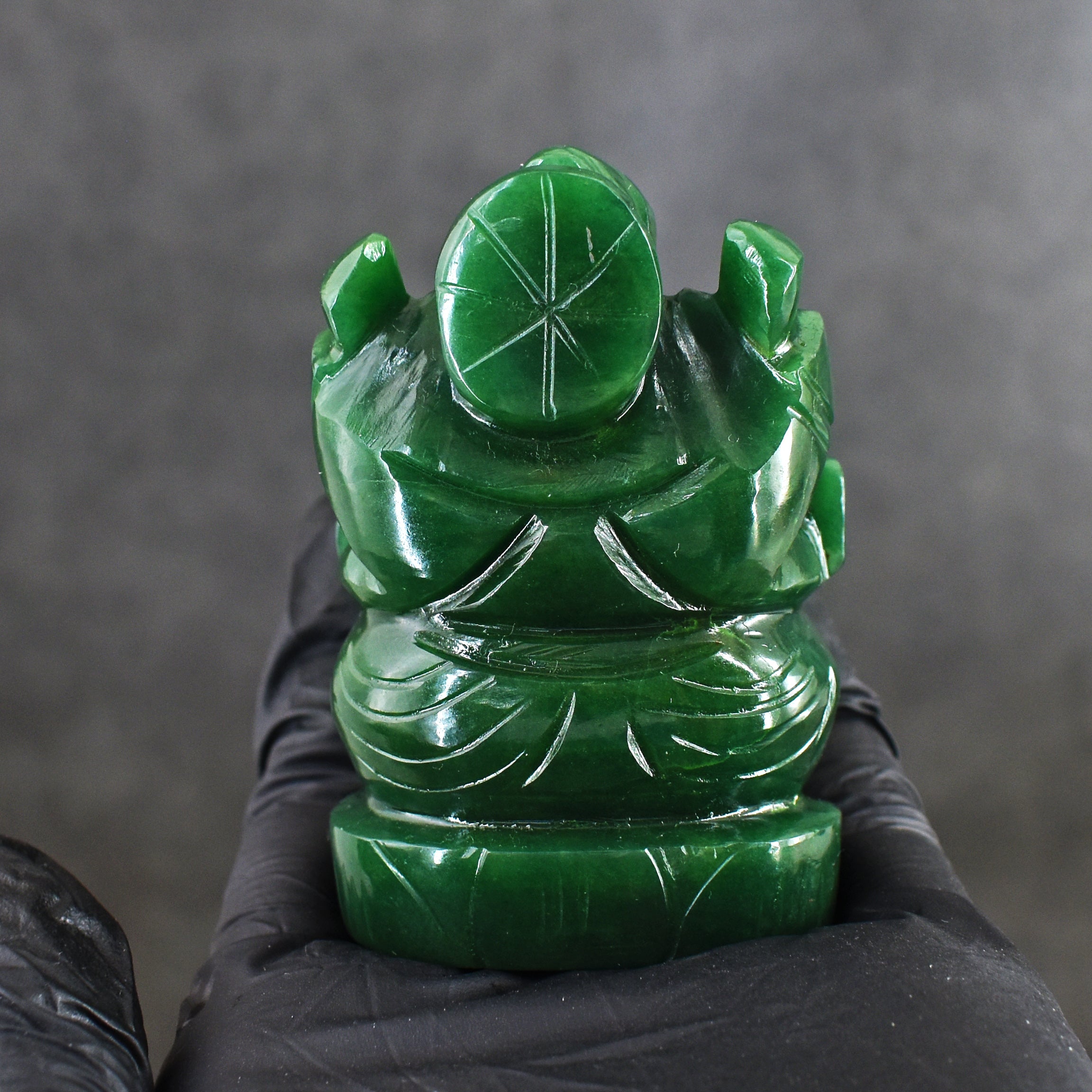 Beautiful 648.00 Cts Genuine Green Jade Divine Hand Carved Crystal Lord Ganesha Idol Gemstone Carving
