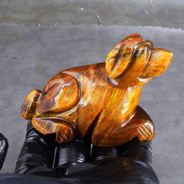 Stunning 659.00 Cts Genuine Tiger Eye Hand Carved Genuine Crystal Gemstone Carving Dog 2026 Collection