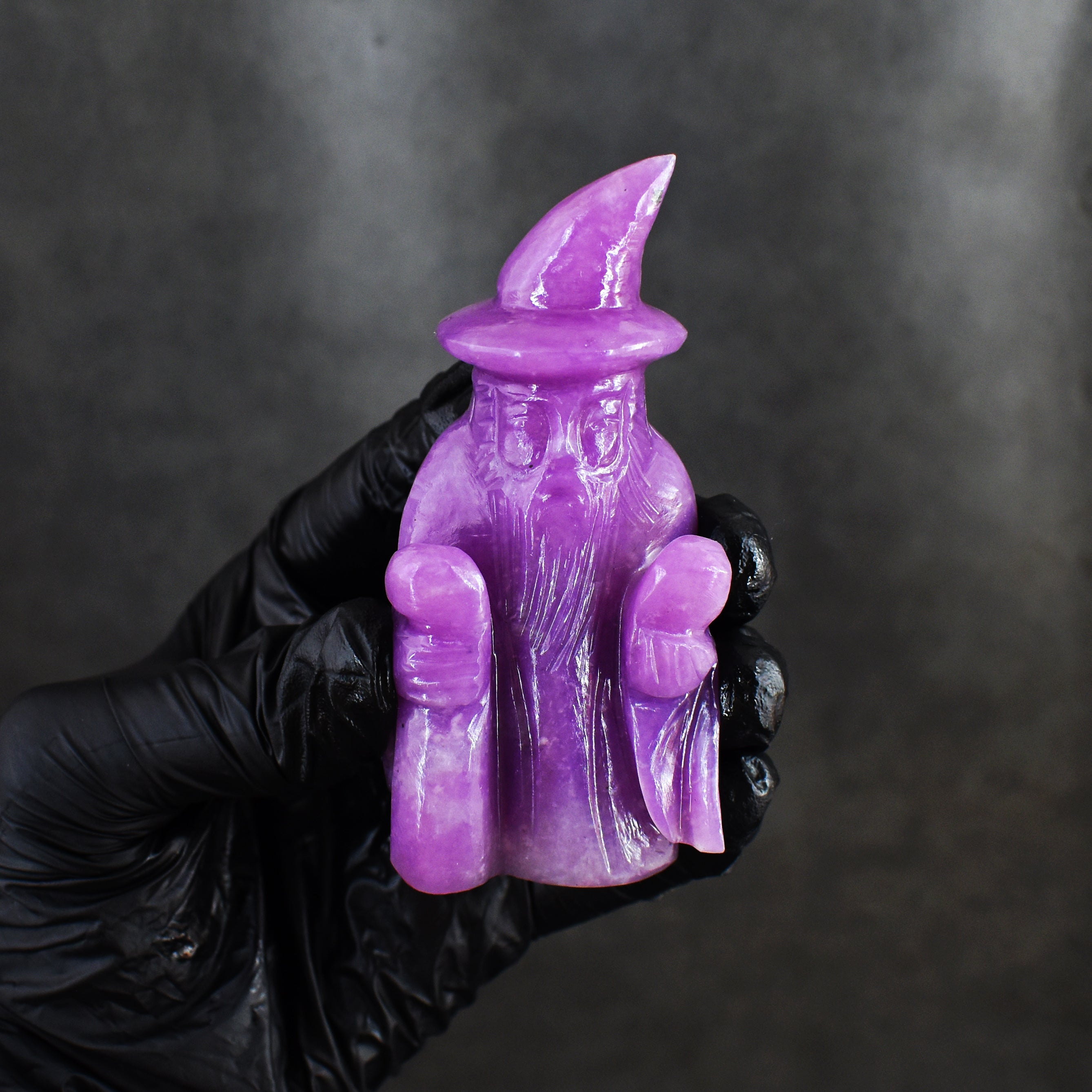 Beautiful 547.00 Carats Genuine Amethyst Hand Carved Crystal Gemstone Wizard Carving