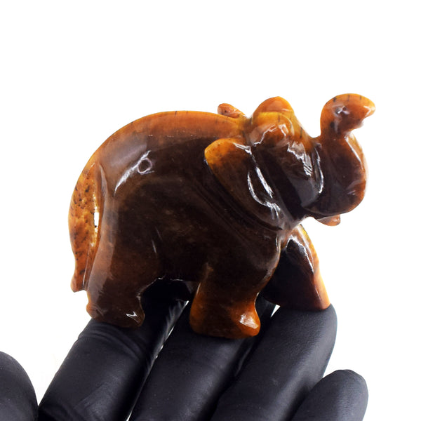 Amazing 578.00 Cts Genuine Golden Tiger Eye Carved Premium Crystal Elephant