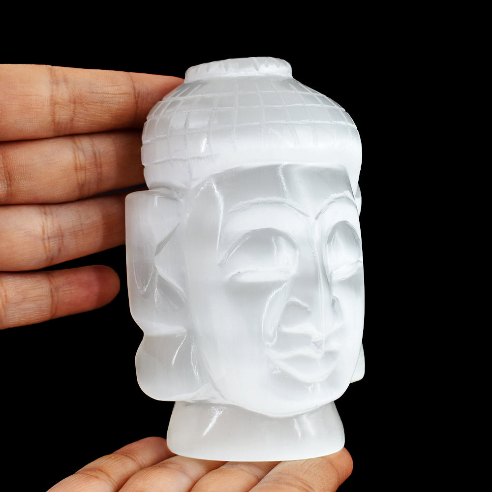 Exclusive 2700.00 Cts Genuine Selenite Hand Carved Crystal Gemstone Buddha Head Carving