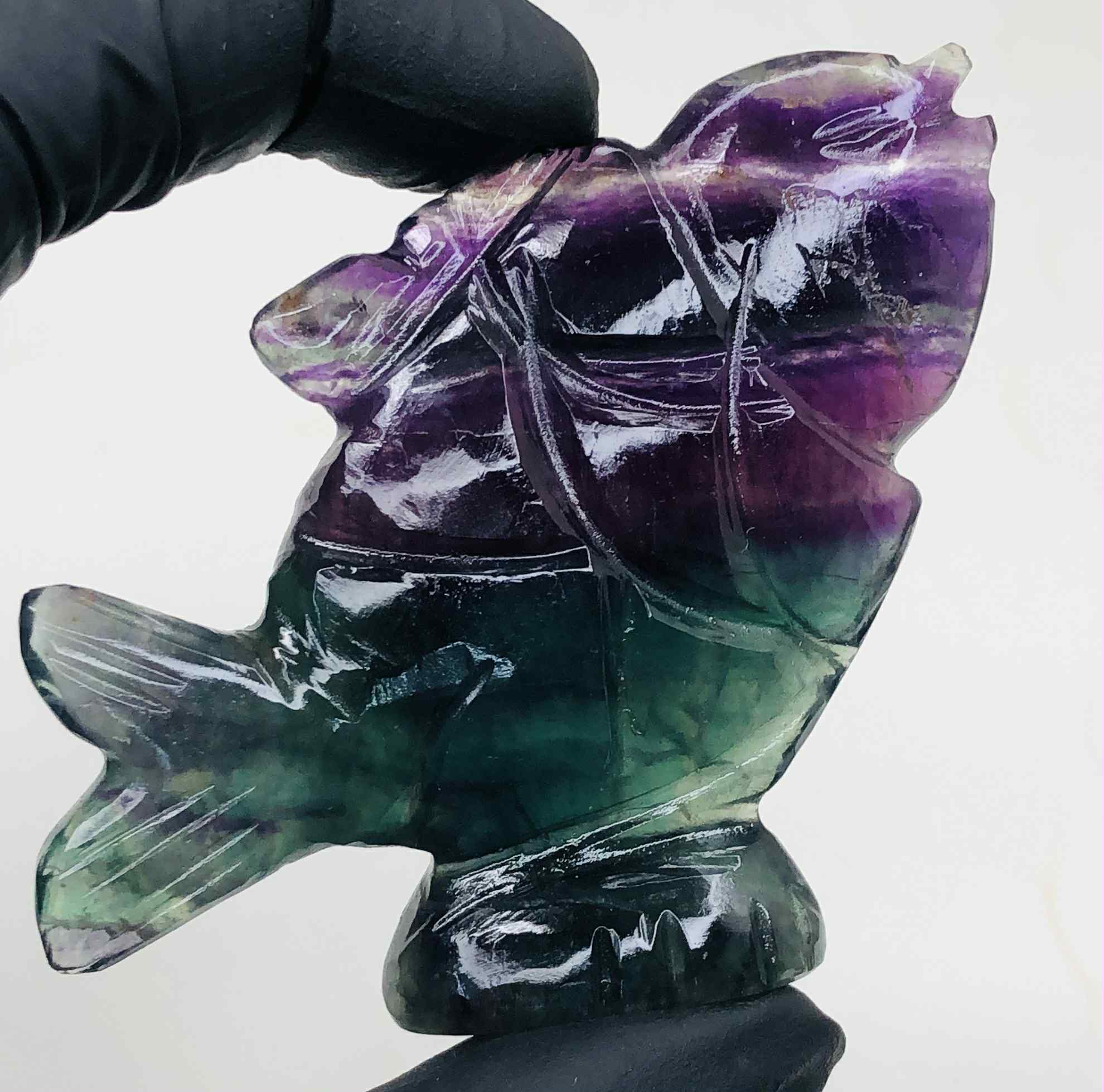 Genuine 342.00 Cts Multicolor Fluorite Carved Crystal Premium Fish