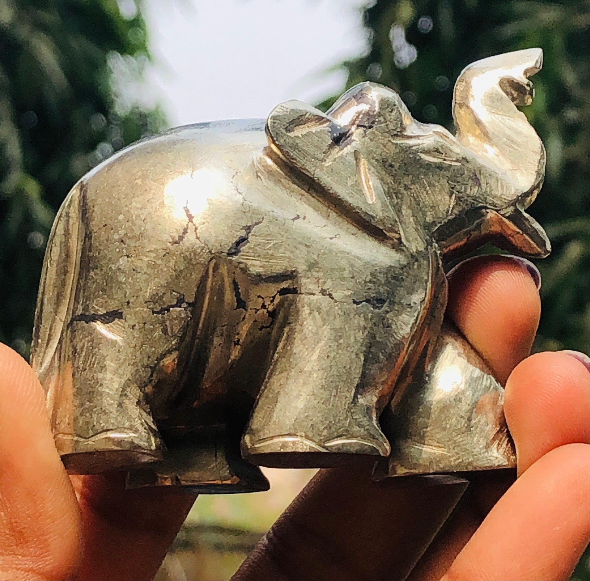 Stunning 1024.00 Cts Genuine Pyrite Hand Carved Crystal Premium Gemstone Elephant