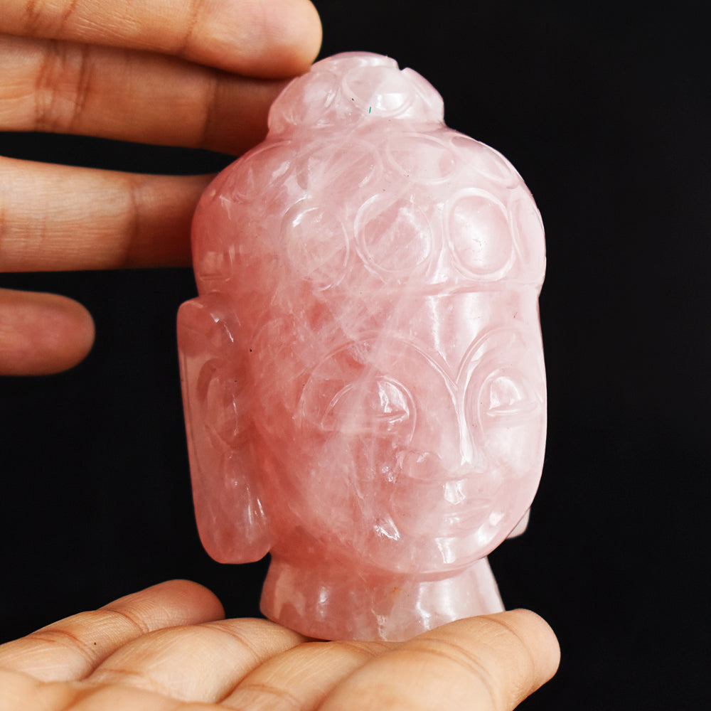 Exclusive 1569.00 Cts Rose Quartz Hand Carved Genuine Crystal Gemstone Carving Buddha Head