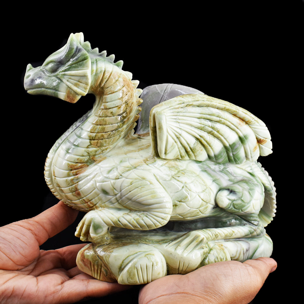 Amazing 13875.00 Cts Genuine Serpentine Hand Carved Crystal Dragon Gemstone Carving