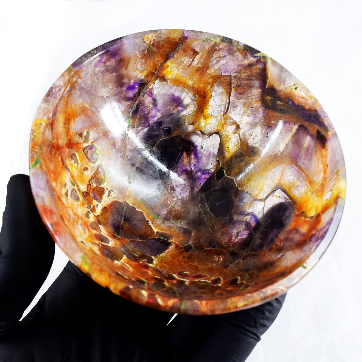 Craftsmen 750.00 Carats Genuine Chevron Amethyst Hand Carved Crystal Gemstone Carving Big Bowl