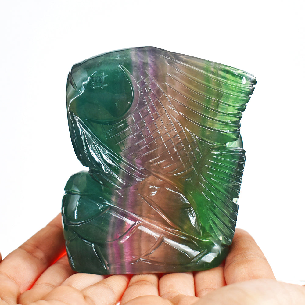 Amazing  3132.00  Carats  Genuine   Multicolor   Fluorite  Hand   Carved  Crystal  Gemstone   Carving  Fish