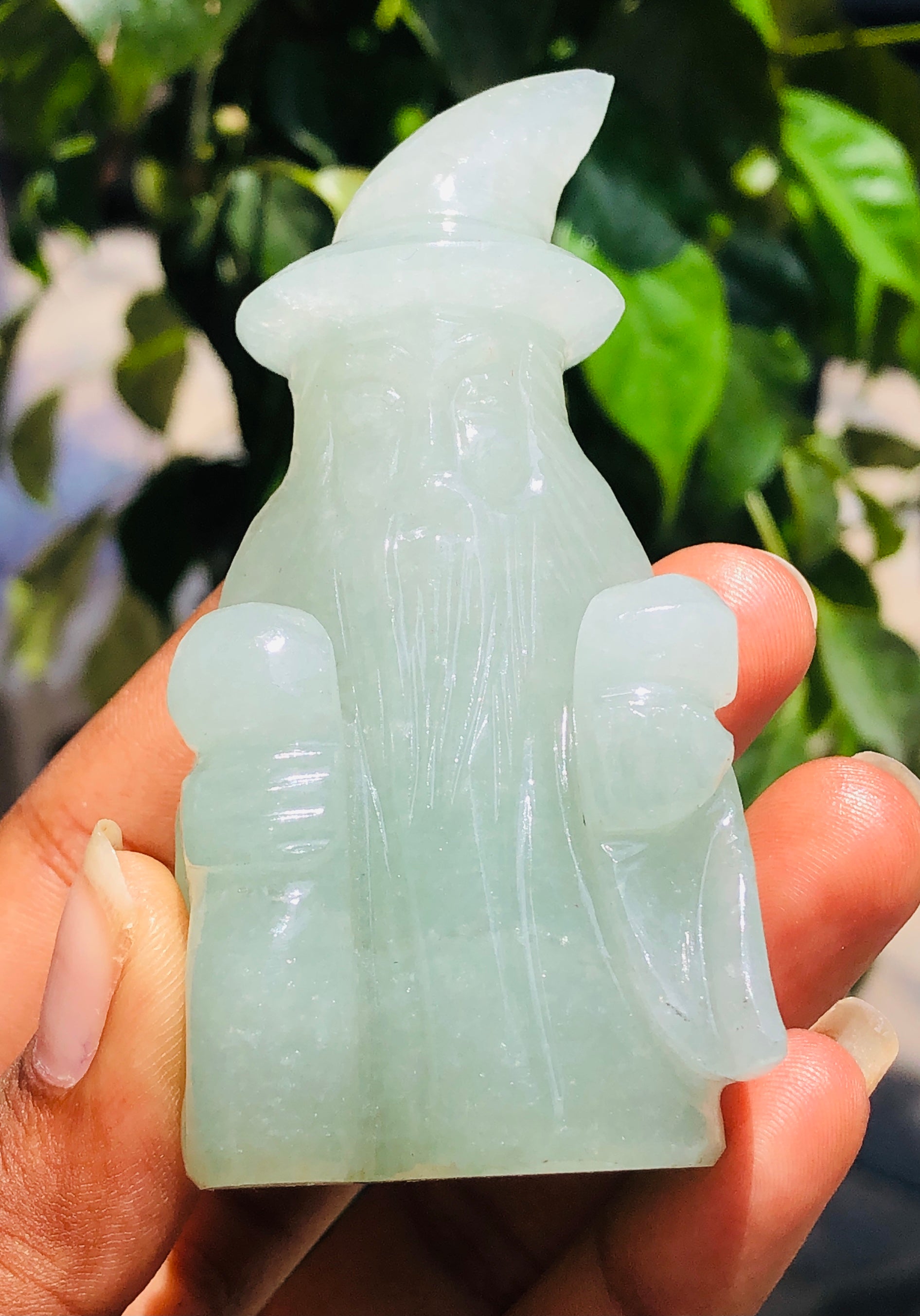 Exclusive 600.00 Cts Genuine Green Aventurine Hand Carved Premium Crystal Wizard