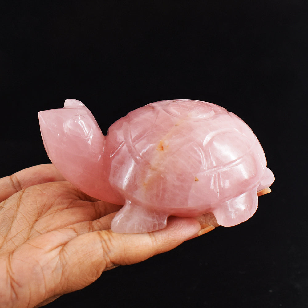 Natural 1220.00 Carats Genuine Pink Rose Quartz Hand Carved Crystal  Gemstone Turtle Carving