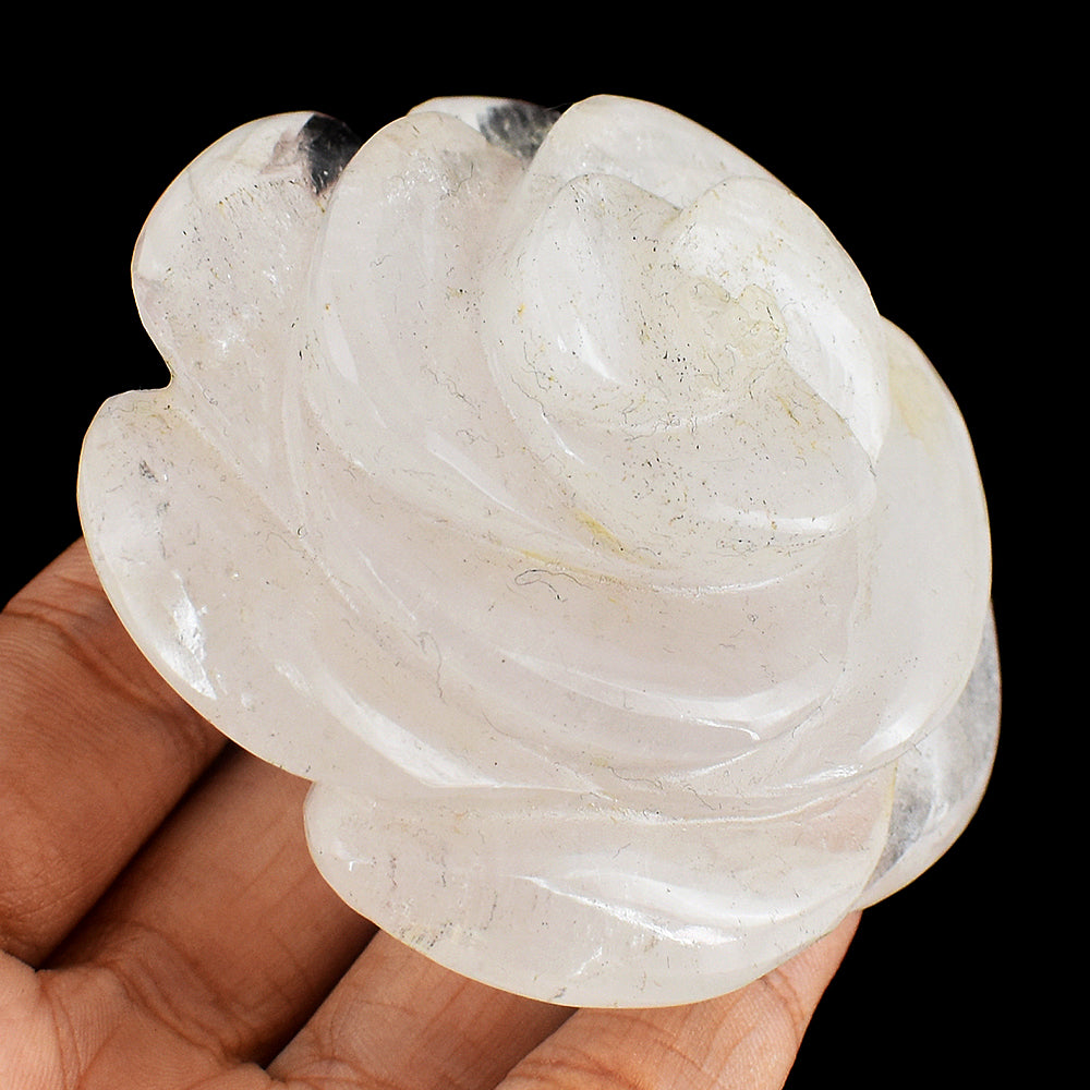 Exclusive 774.00 Carats  Genuine  White  Quartz  Hand Carved Rose Flower Carving Gemstone