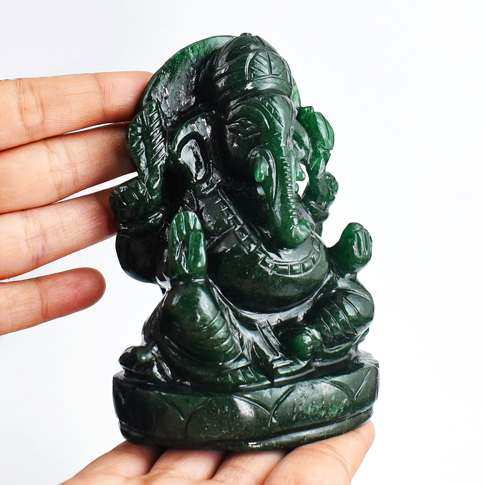 Beautiful 3243.00 Cts Genuine Green Jade Hand Carved Crystal Lord Ganesha Gemstone Carving